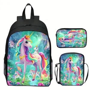 3D Animal Printed Horse Men's and Women's Casual Backpack 3pcs Set and Backpack Student Schoolbag
