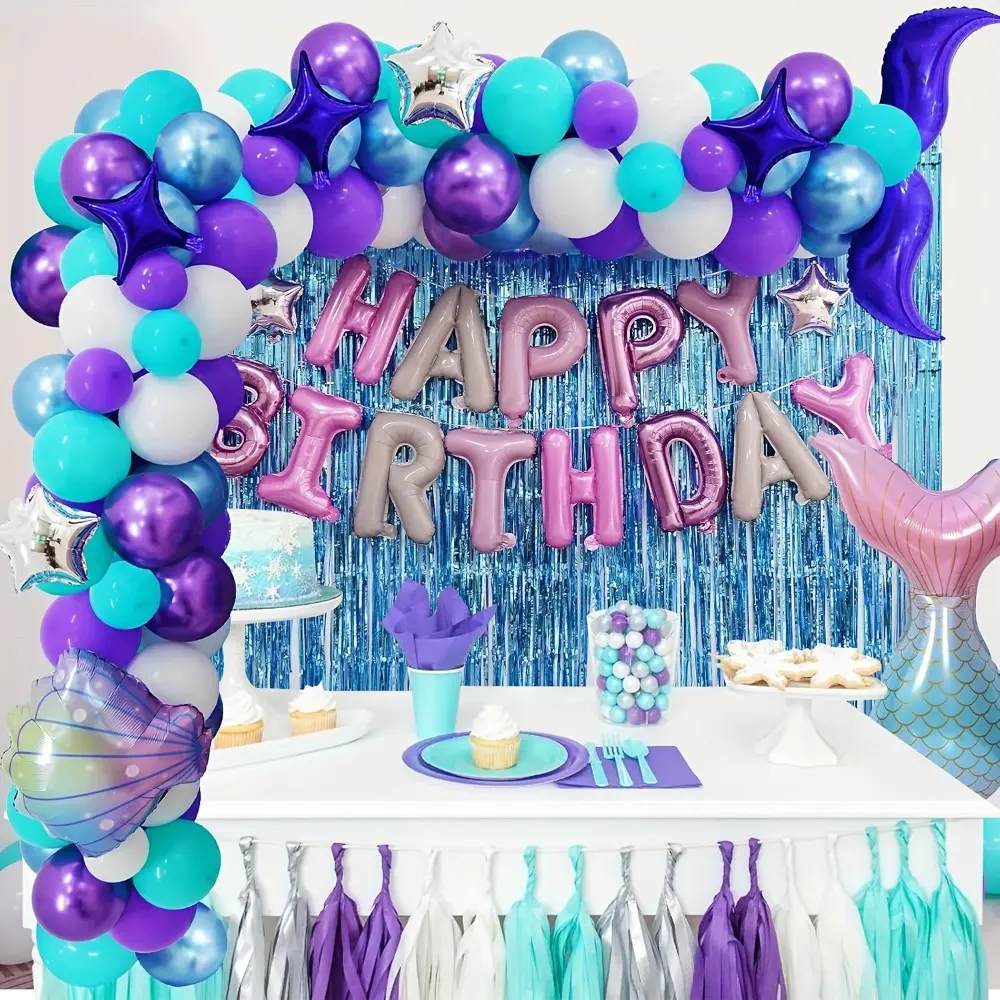 33-Piece Mermaid-Themed Aluminum Foil Balloon Set – Underwater World Birthday Party Decor for Birthdays, Weddings, Graduations, Carnivals, Anniversaries, and Backdrop Decoration