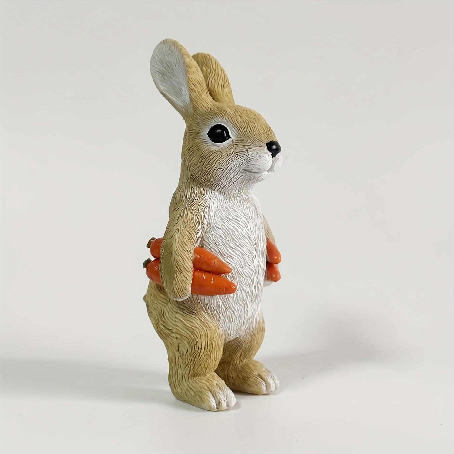 Resin Garden Bunny Statue with Carrot Standing Rabbit Sculpture for Indoor and Outdoor Farmhouse Lawn Yard Art Decor