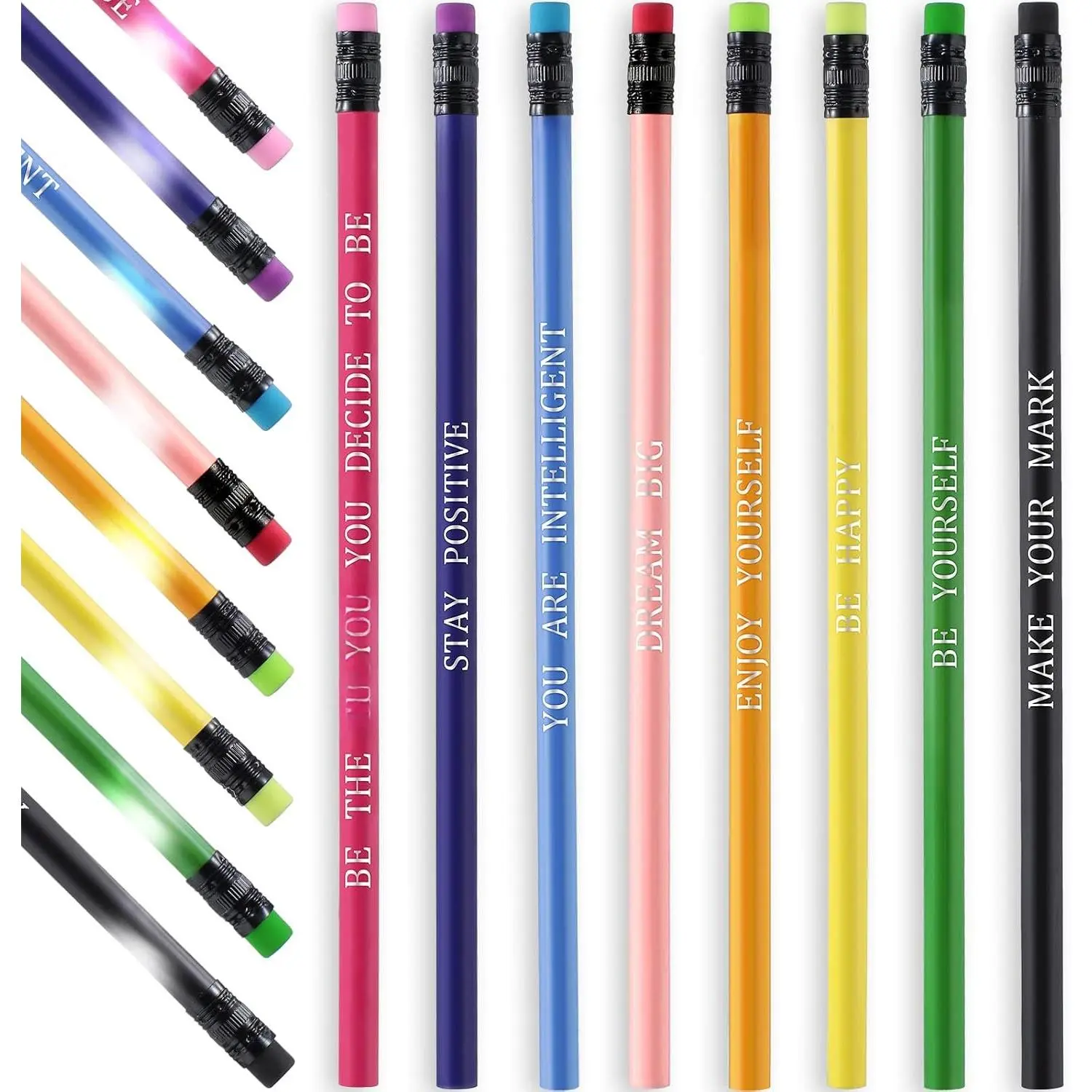 60 count Personalized Pencils with Name Motivational Fun Pencils Inspirational for Student Color Changing Mood for (Multicolor,Classic Style)