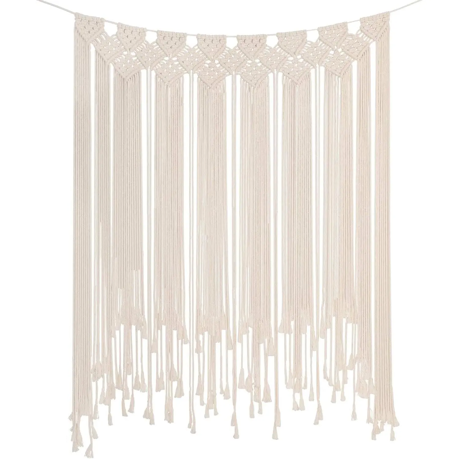 Boho Macrame Wall Hanging, Large Woven Tapestry Wall Art Bohemian Cotton Handmade Macrame Backdrop for Wedding Living Room Gallery Bedroom, Beige, 39"x 45"