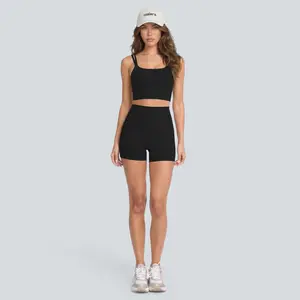 Halara 2-piece Halara UltraSculpt Double Straps Twisted Backless Cropped Yoga Tank Top&Halara UltraSculpt High Waisted Tummy Control Side Pocket Shaping Training Biker Shorts 5''&7 Set