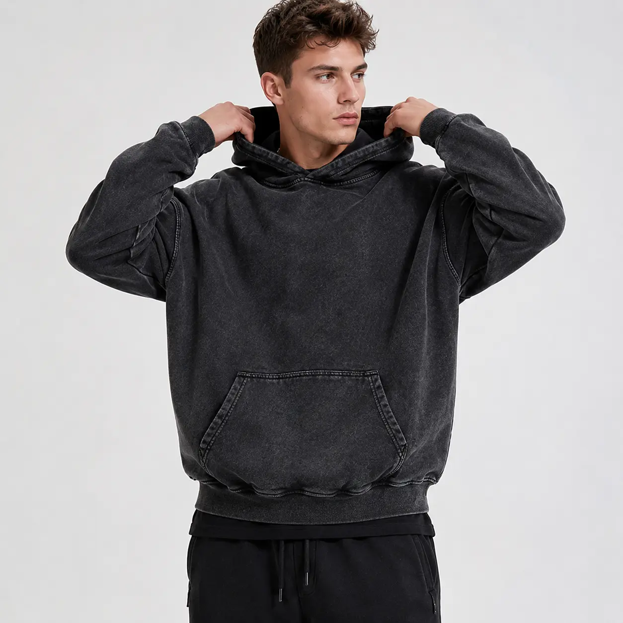 2 Pack Acid Wash Oversized Hoodies for Men & Women, Vintage Heavyweight Pullover Sweatshirts, Casual Streetwear Hooded Tops