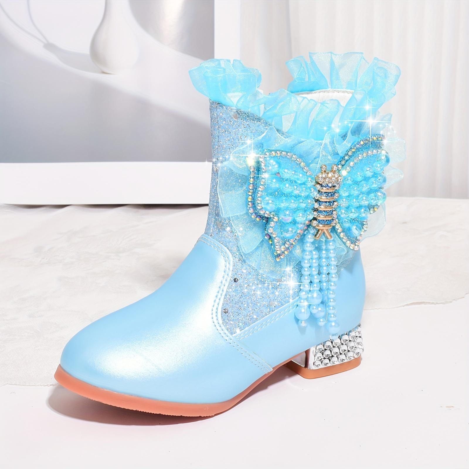 Warm Boots Winter Fleece Lined |                   Fashion Short Boots for Girls New Warm High Heel Princess Bowknot Daily Shoes