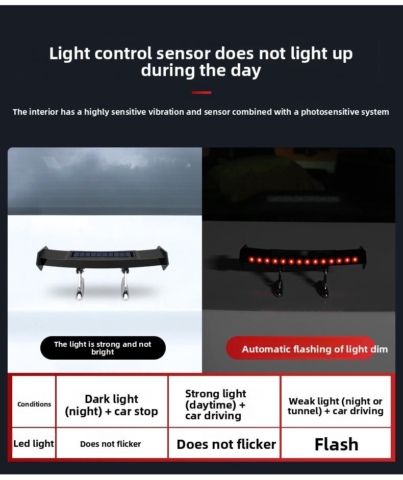 Solar LED Roof Light, Flowing Glow Tail Wing Warning Light for Car SUV Truck, No Wiring Easy Install, Night Driving Safety Beacon, Universal Fit Anti-Collision Accessory, IP67 Waterproof