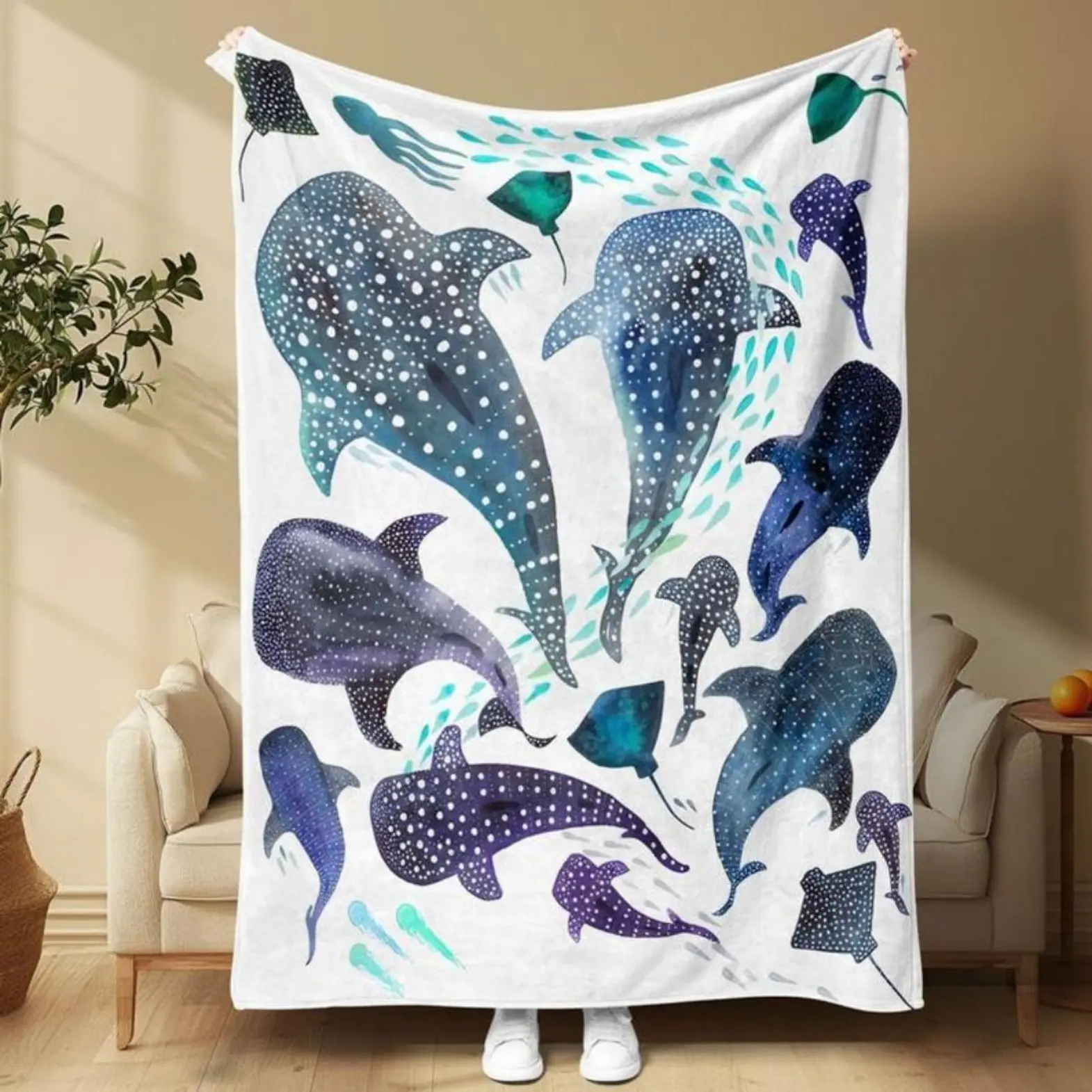 Whale Shark Plush Blanket, Soft Throw for Ocean Lovers, Cozy Sea Animal Blanket, Marine Life Home Decor Gift, Lightweight, skin-friendly, breathable, and soft, Perfect Birthday Christmas Mother’s Day Holiday Gift for Bedroom Sofa Travel Camping