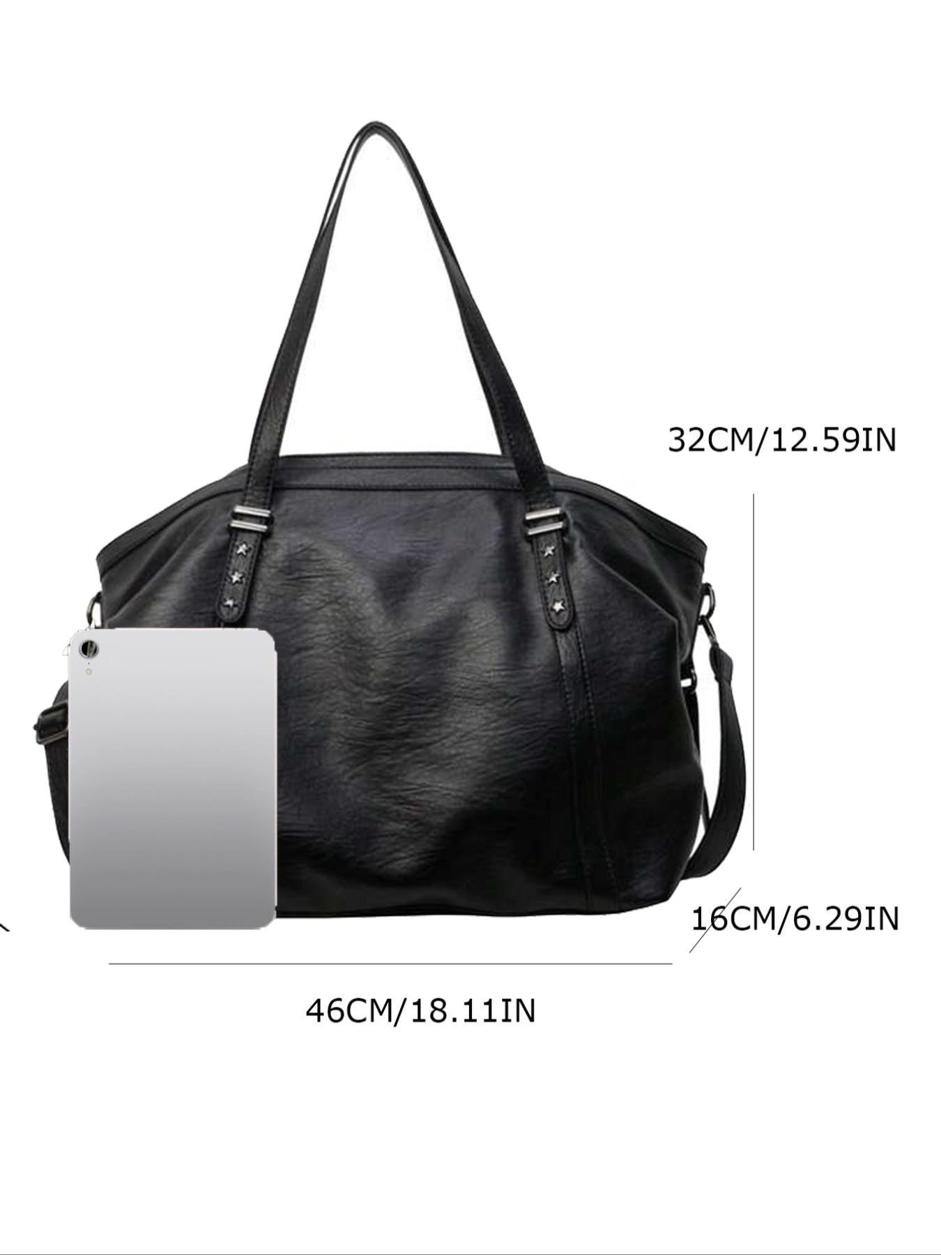 Women's Elegant Solid Color Tote Bag, Fashionable Large Capacity Star Detail Shoulder Bag for Daily Used, Casual Trendy Versatile Commuter Messenger Bag, Pu Tote Satchel