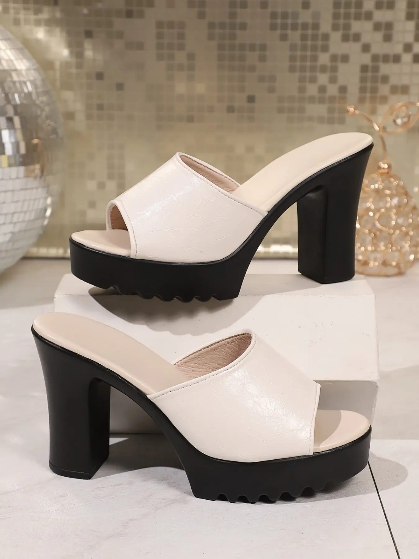 Women's High Heel Sandals, Summer Height-Boosting Shoes, Street Punk Style, Slip-On Roman Strap Design, Thick Sole Slope Heel, Large Sizes
