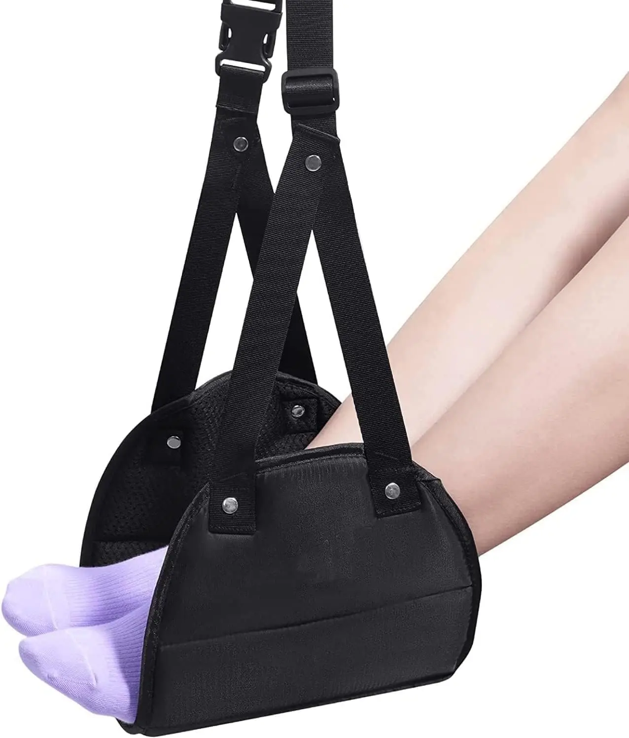 Portable Foot Hammock with Memory Foam, Enhanced Support Relaxed Feet, Perfect Long Flights and Desk Use, Comfortable Footrest Sling Travel and Work