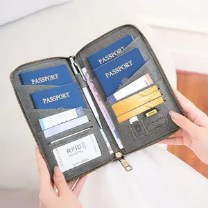 Family RFID Blocking Passport Holder, Multi-Pocket Travel Document Organizer with Zipper, Detachable Wristlet Wallet for 5 Passports Cards Boarding Passes, Travel Gift for Women