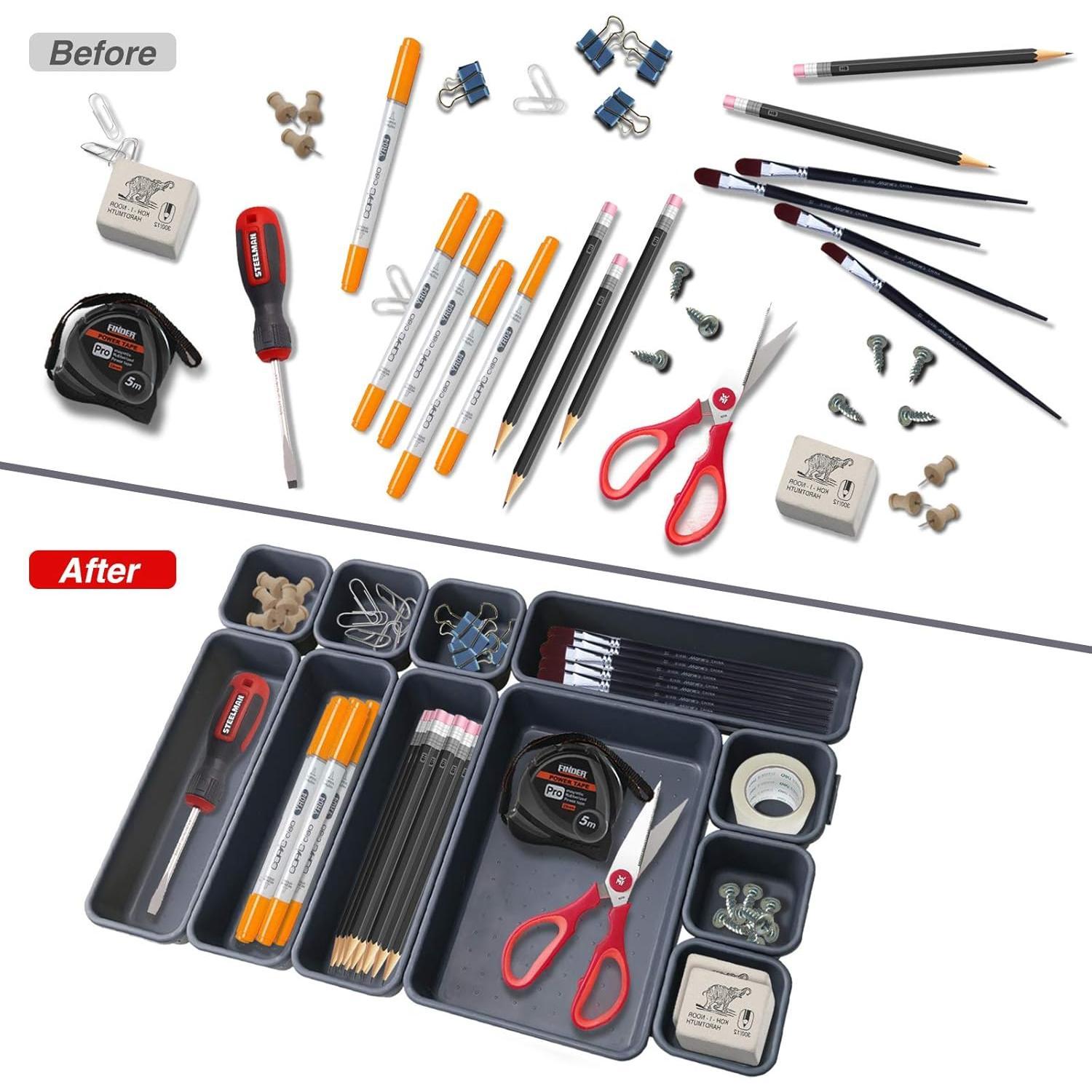 42 Pack Tool Box Organizer Tool Tray Dividers, Rolling Tool Chest Cart Cabinet Workbench Desk Drawer Organization and Storage for Hardware, Parts, Screws, Nuts, Small Tools Organization(Dark Grey)