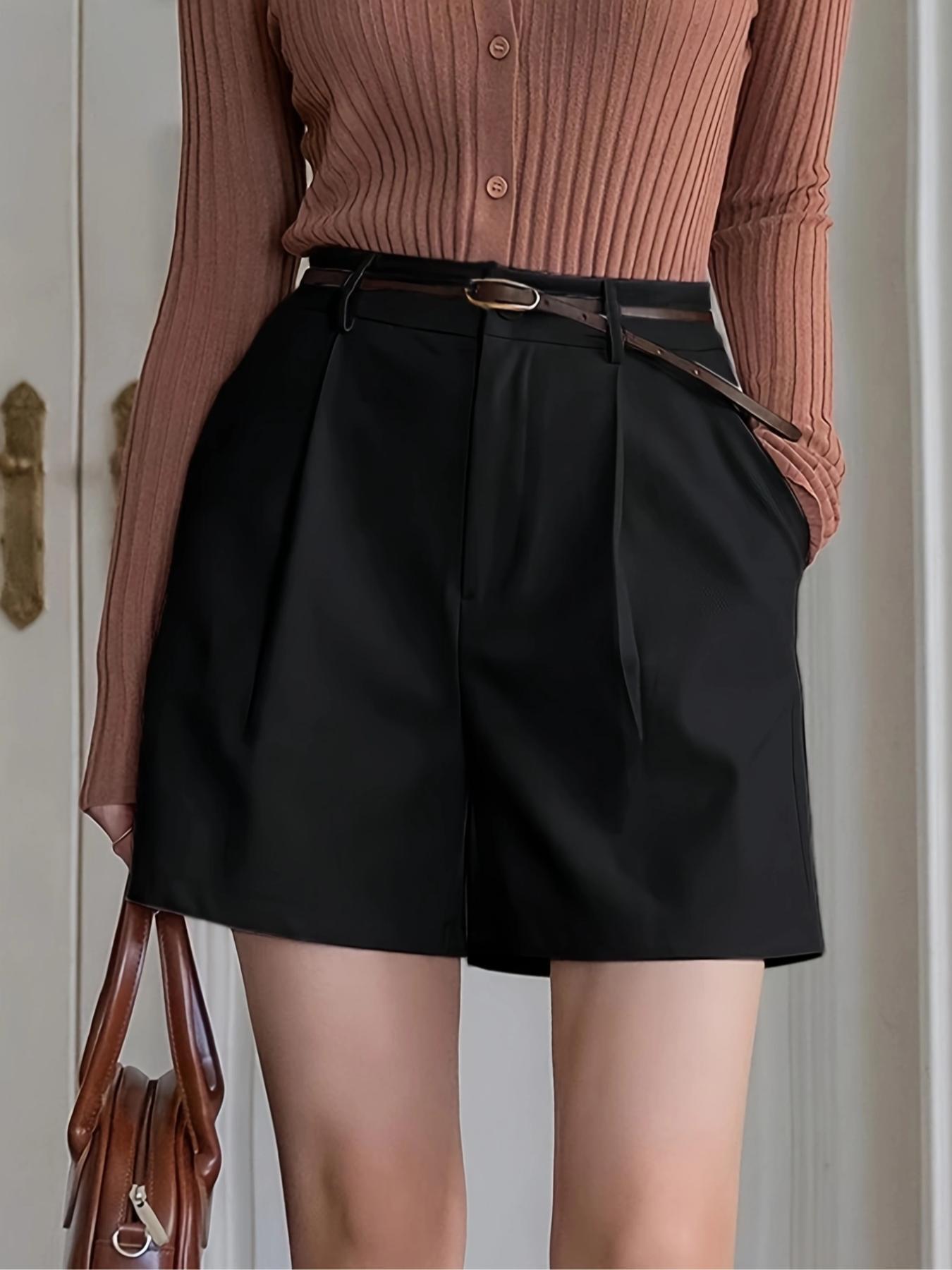 Women's Solid Color Button High Waist Shorts, Casual Pocket Design Straight Leg Shorts for Daily Wear, Ladies Bottoms for All Seasons