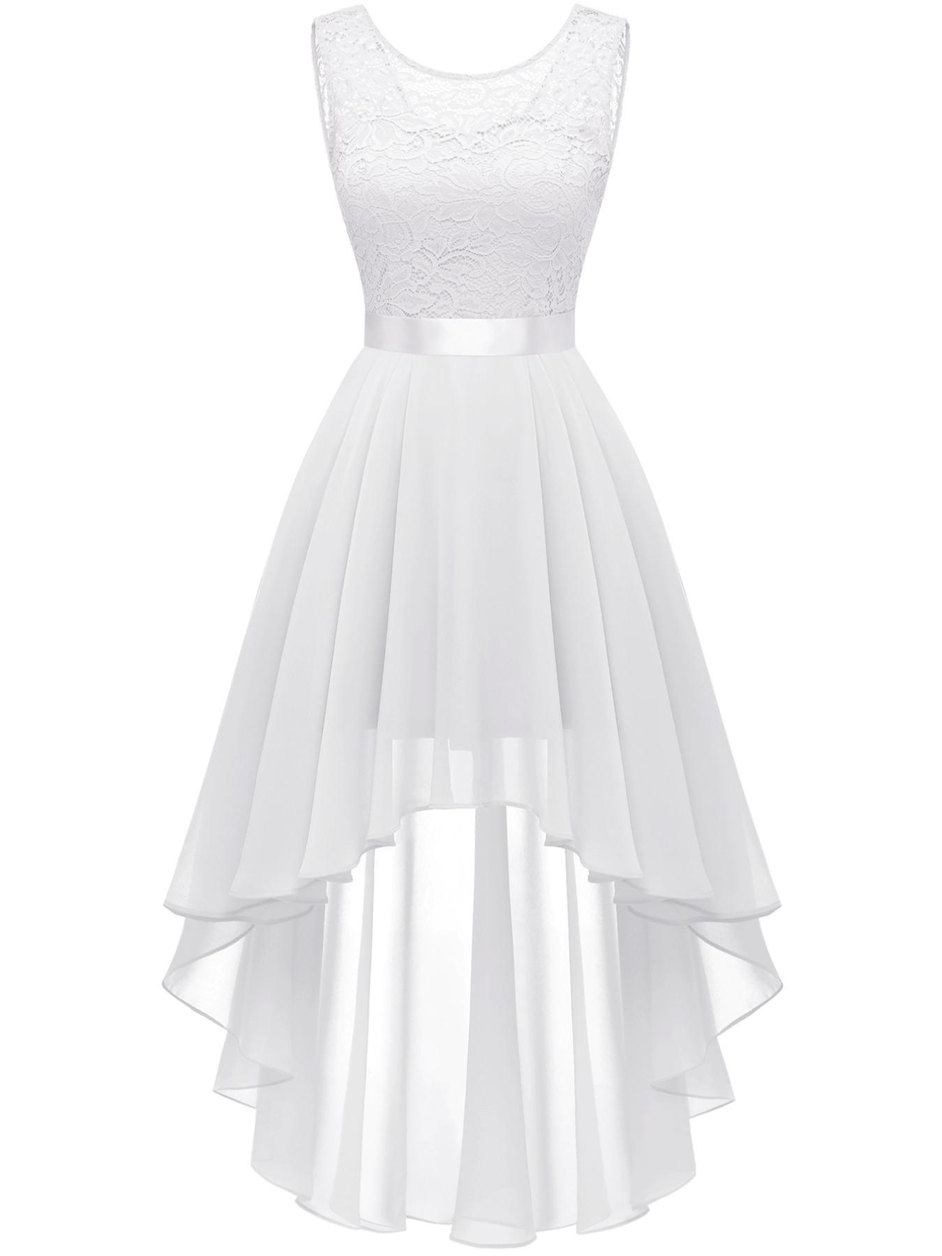 Women's 2024 Trendy Lace Tie Back High Low Bridesmaid Dress, Quince Dress, Summer Clothes Women, Solid Color Prom Dress for Party, Birthday Dress, Fall Outfit