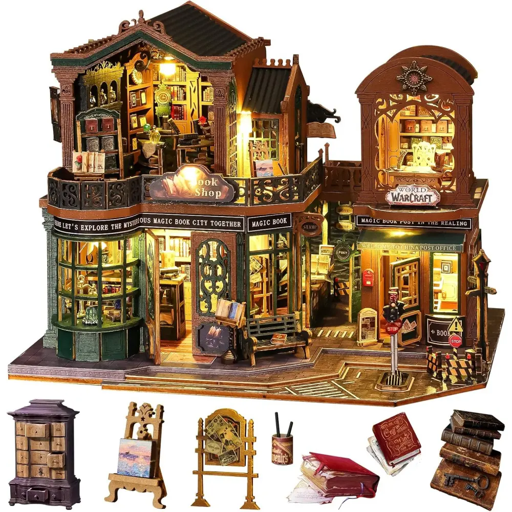 Spilay Miniature Wooden Dollhouse Kit - DIY Crafts Set with Music Box, Dust Cover, Adult Craft Build for House Decoration, Home Display & Creative Gifts for Enthusiasts, Miniature House Kit
