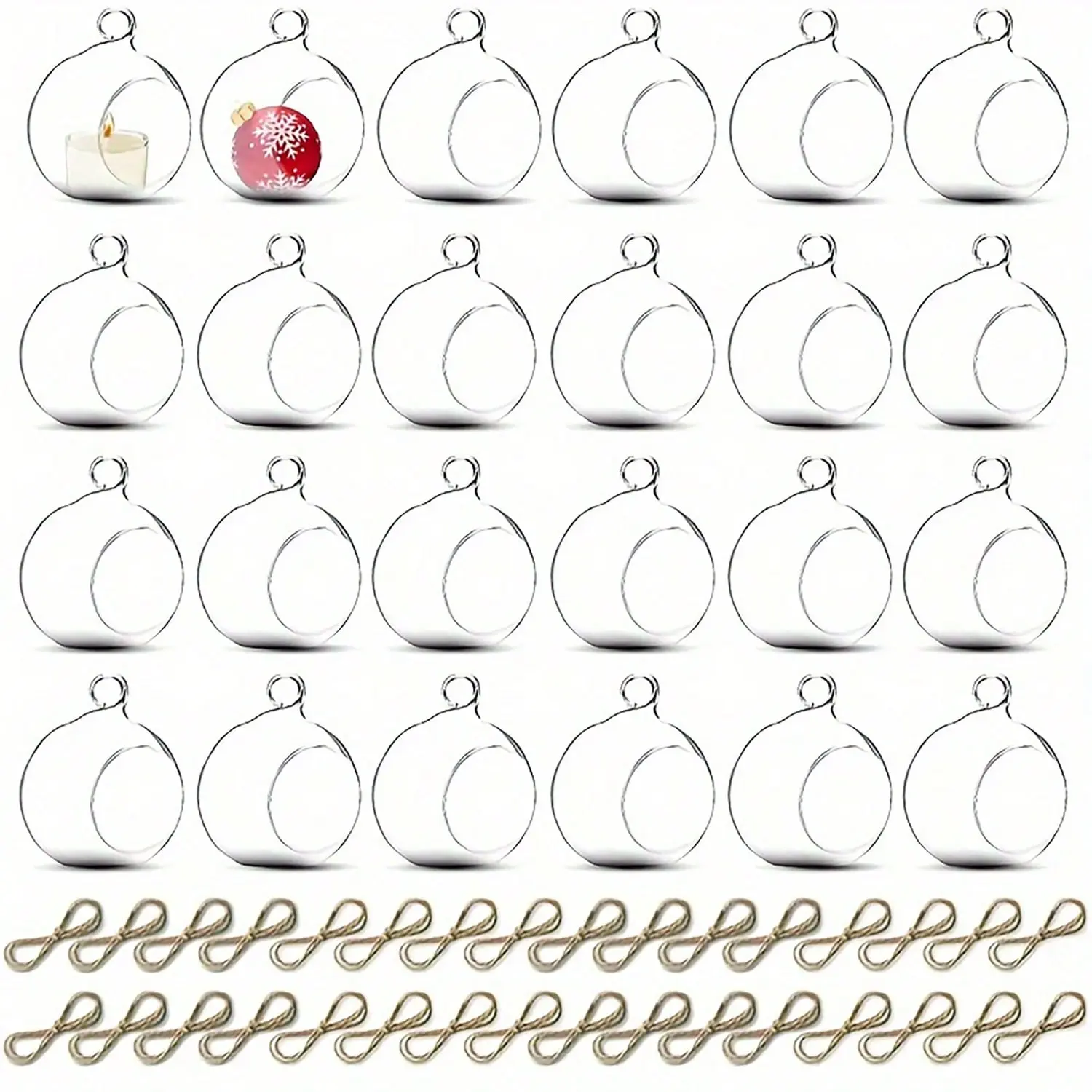 24pcs/36pcs 2.36in Hanging Tealight Candle Holder Glass Clear Hanging Glass Globes Obrs Mini Tea Lights Candle Holder Air Plant Holders For Christmas Decorations Wedding Centerpiece Party Decor
