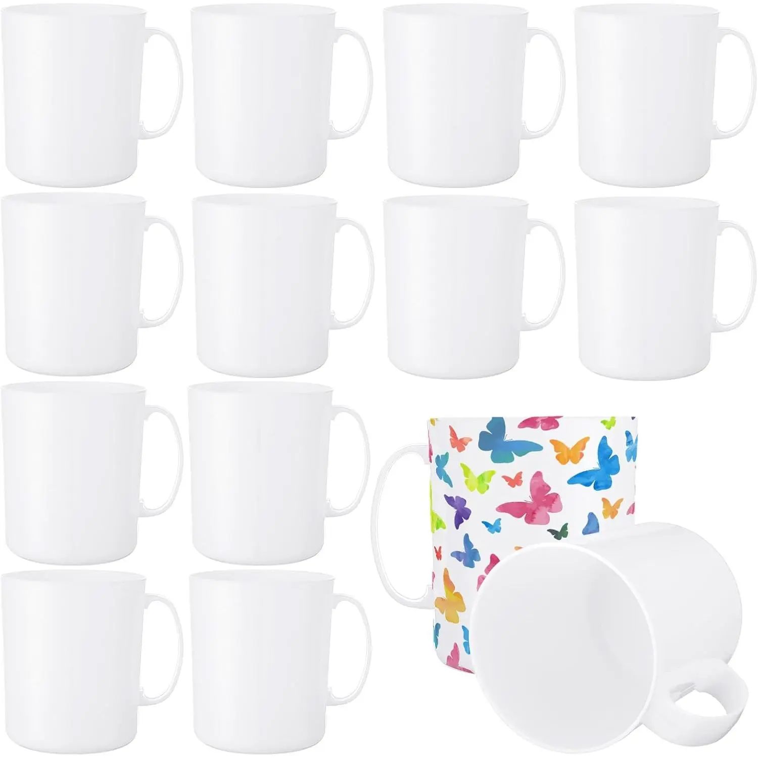 12-Count White Unbreakable Plastic Mugs with Handle, 12oz Sturdy Lightweight Modern Beverage Cups, Plain DIY Drinkware for Graduation Party & Restaurant Use