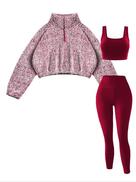 Women's Fleece Lined Sweatshirt Set, Sporty Tight-Fit Yoga Pants, Breathable Skin-Friendly Top, Fall & Winter Activewear, Yoga Outfit Set, Sweatsuit Sets