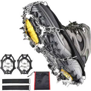 Walk Traction Ice Snow Cleat Treads Grips Grippers Crampons Creepers with 19 Spikes for Shoes Boots Men Women Walking Climbing Hiking Fishing Heavy Duty Anti Slip Stainless Steel
