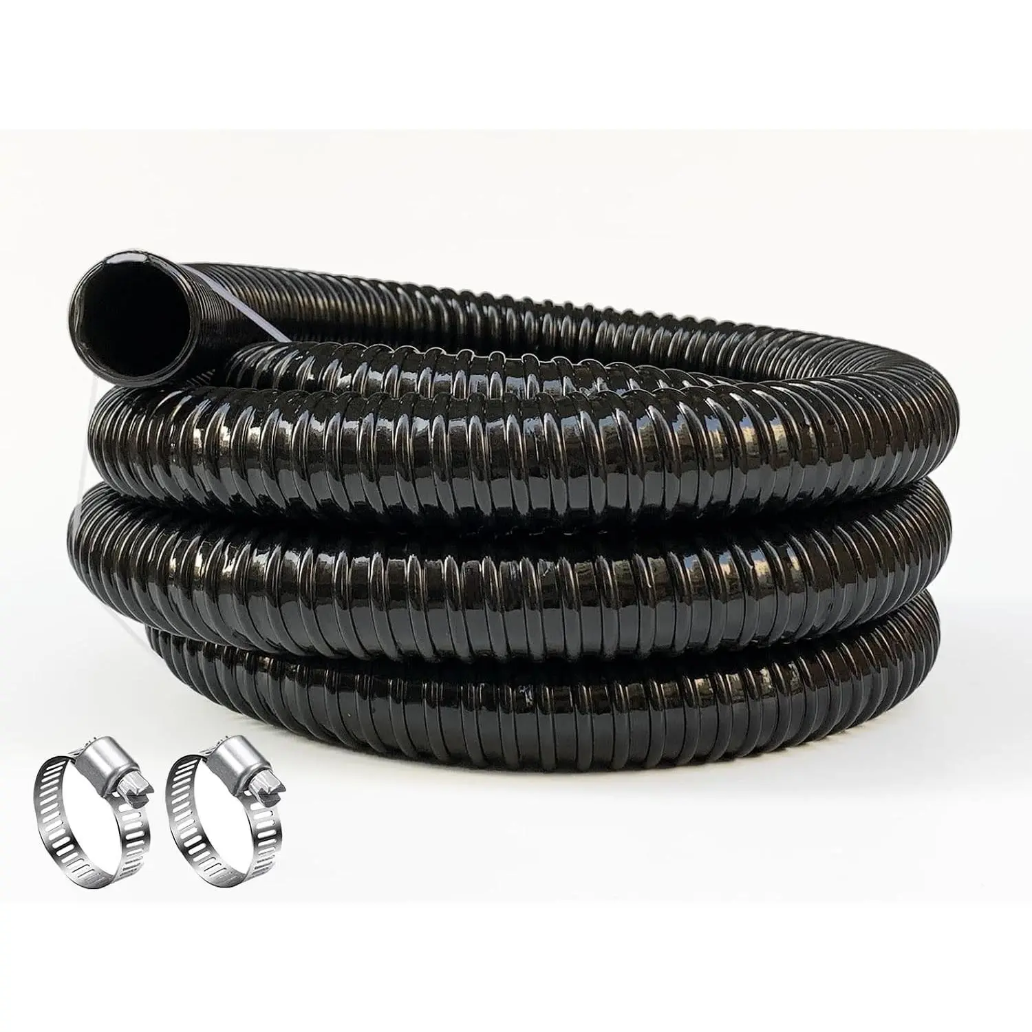 1" ID- 10 Ft Corrugated Water Hose Black Corrugated Strong Flexible Pond PVC Sump Pump DischargeTubing