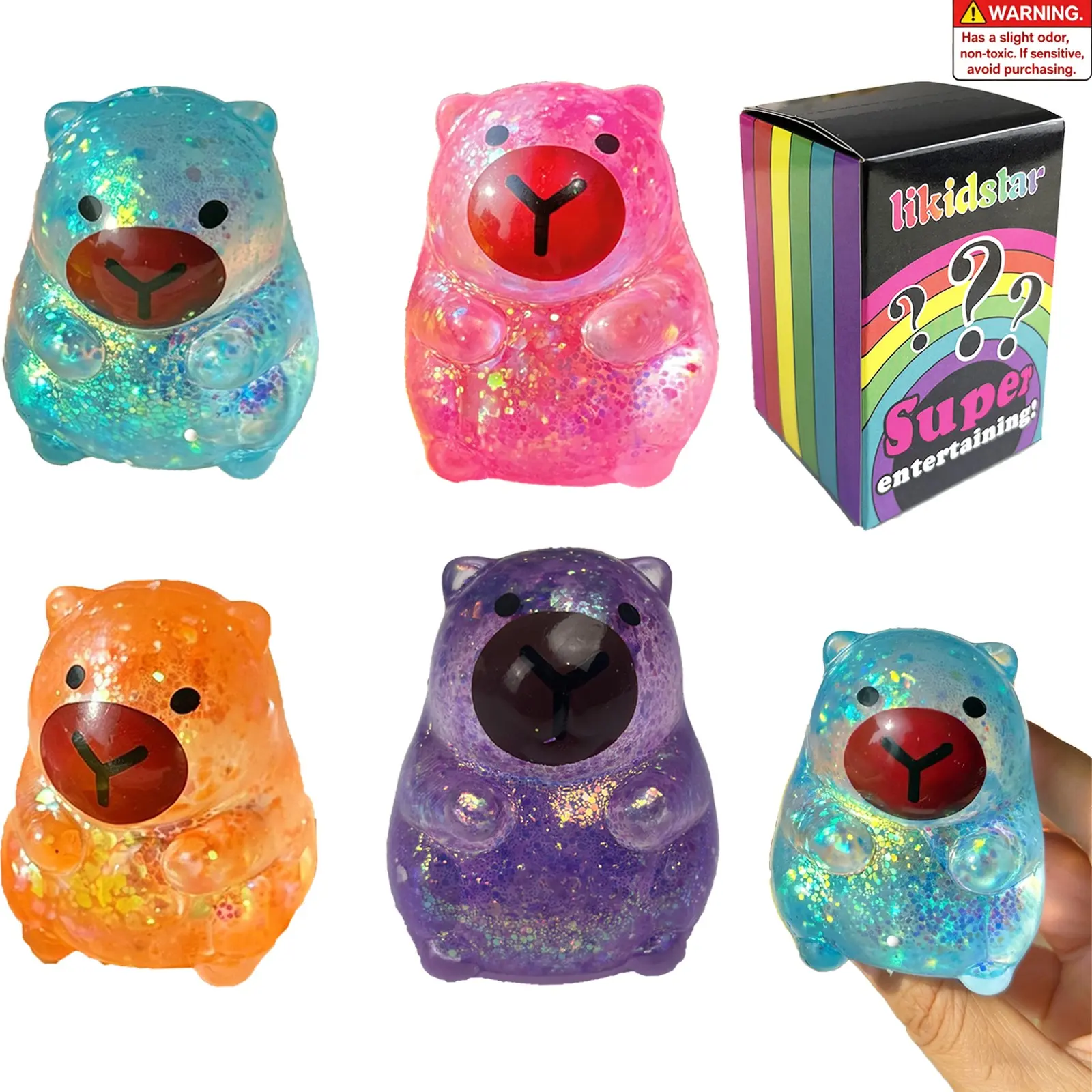 4pc Glitter Capybara Squishies, Cute Capybara Animal Squeeze Balls, Anxiety Relief Fidget Squishies for Adults,Interesting interactive design, cute desktop accessories, party gifts, creative holiday gifts, perfect gift choices