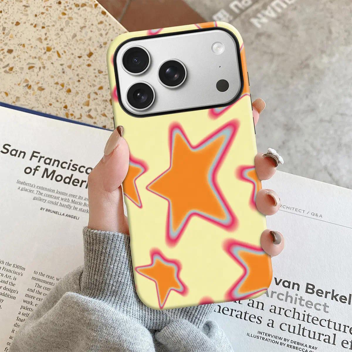 Neon Starlight Aesthetic 2-Layer TPU Shockproof Phone Case, Stylish Glowing Star Graphic Protective Cover, Compatible with iPhone 11,12,13,14,15,16,17 Pro, Pro Max & Plus Models