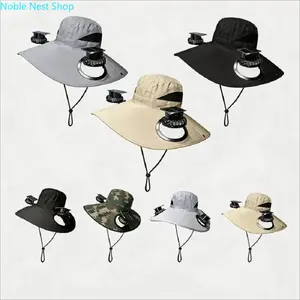Solar Powered Cooling Wide Brim Fishing Hat, 180° Adjustable Fan Cap with UPF50+ Sun Protection, Solar & USB Dual Rechargeable Outdoor Hat for Beach, Camping, Hiking & All-Day Fishing