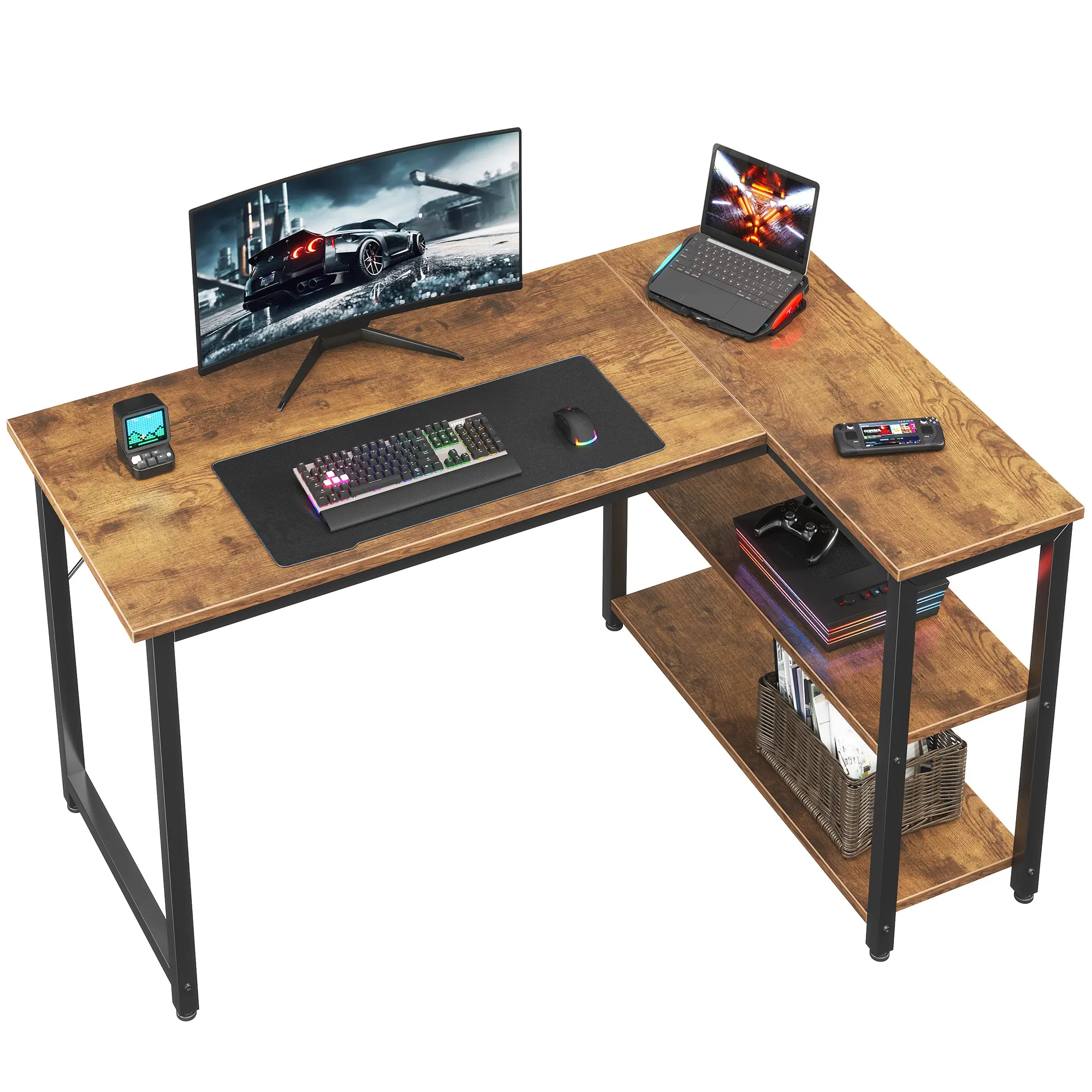 AODK Reversible L-Shaped Gaming Desk with Storage Shelves, Office & Commercial Furniture for Gamer Stuff, Game Room & Bedroom Setup