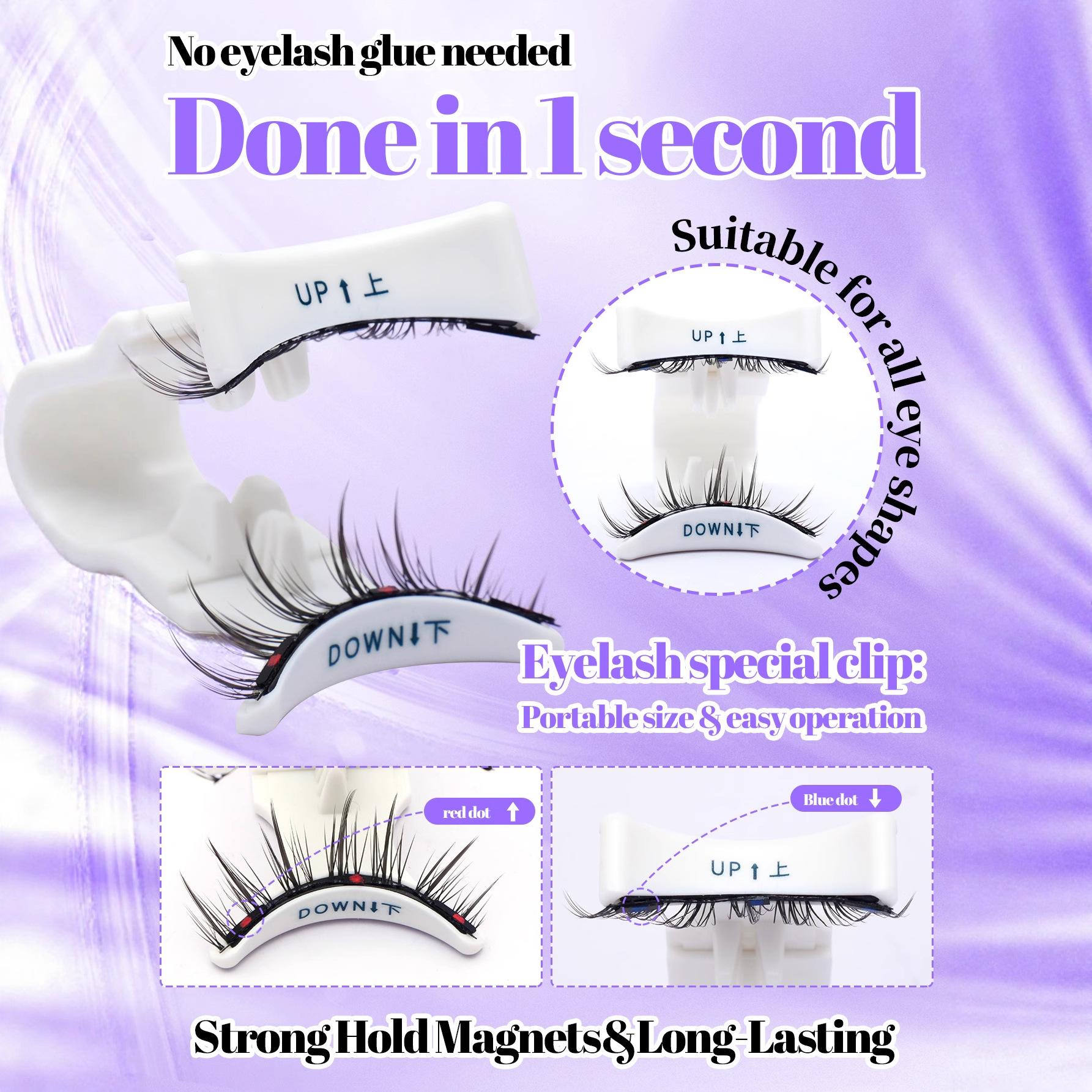 TikTok Best Selling Magnetic False Eyelashes No Glue Reusable 3D American Style Hard Stem Thick Eyelashes Portable Case for Daily Party Use