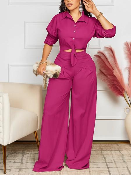 Two-Piece Set Women's Solid Color Top & Wide Leg Pants, Casual Fashion Cozy Top & Trousers for Daily Outdoor Wear, Women's Clothing for Spring & Fall