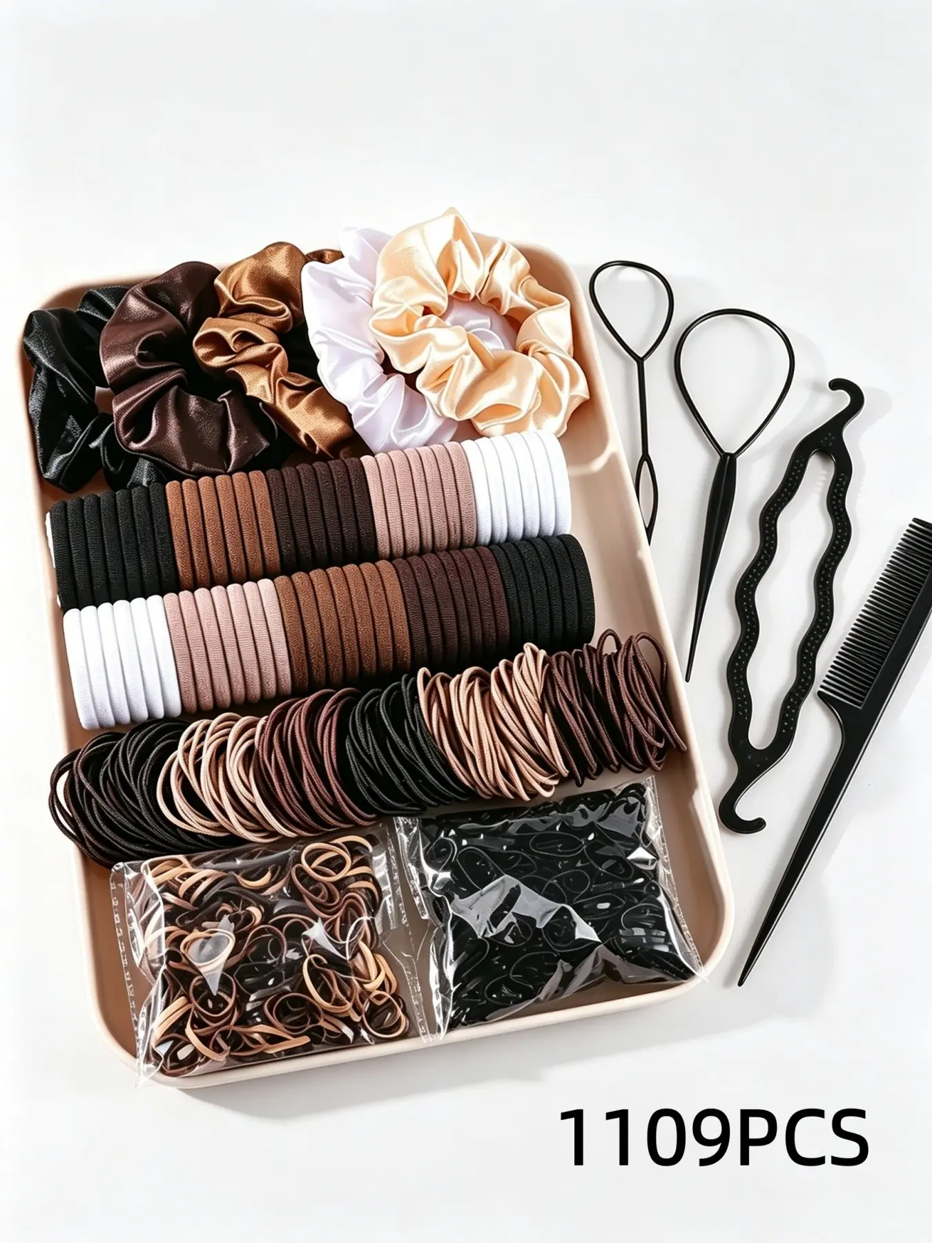 1109 Piece Hair Accessory Set, Multicolor Morandi, High Elasticity, Includes Ponytail Bands, Elastics, Comb, Essential for Daily Hairstyles