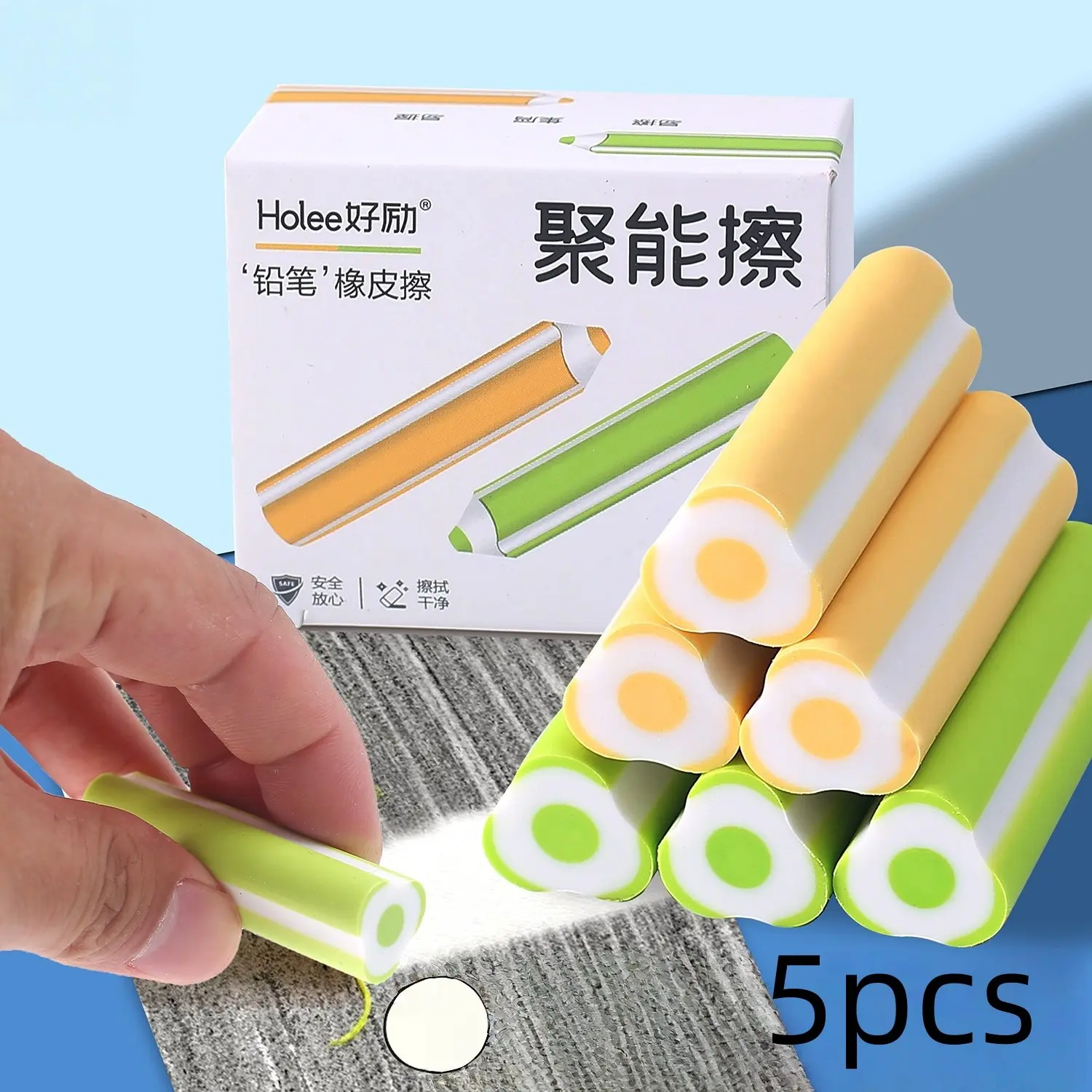 5-Piece Pen-Shaped Erasers Set, Colorful Pencil Shape Easy Erasers, Fun Pencil Erasers for Home Office Learning Use, Small Gifts