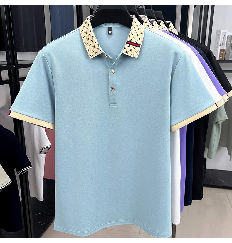 Fashion luxury brand short sleeve polo shirt men new personalized letter color blocked high-end casual breathable lapel T-shirt