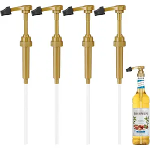 Coffee Syrup Pumps, 4 Pack 750ml(25.4oz) Syrup Pump No Spill Syrup Pump Dispenser with Tip Cover for Coffee Teas Vanilla Smoothies ( syrup pump + tip cover)