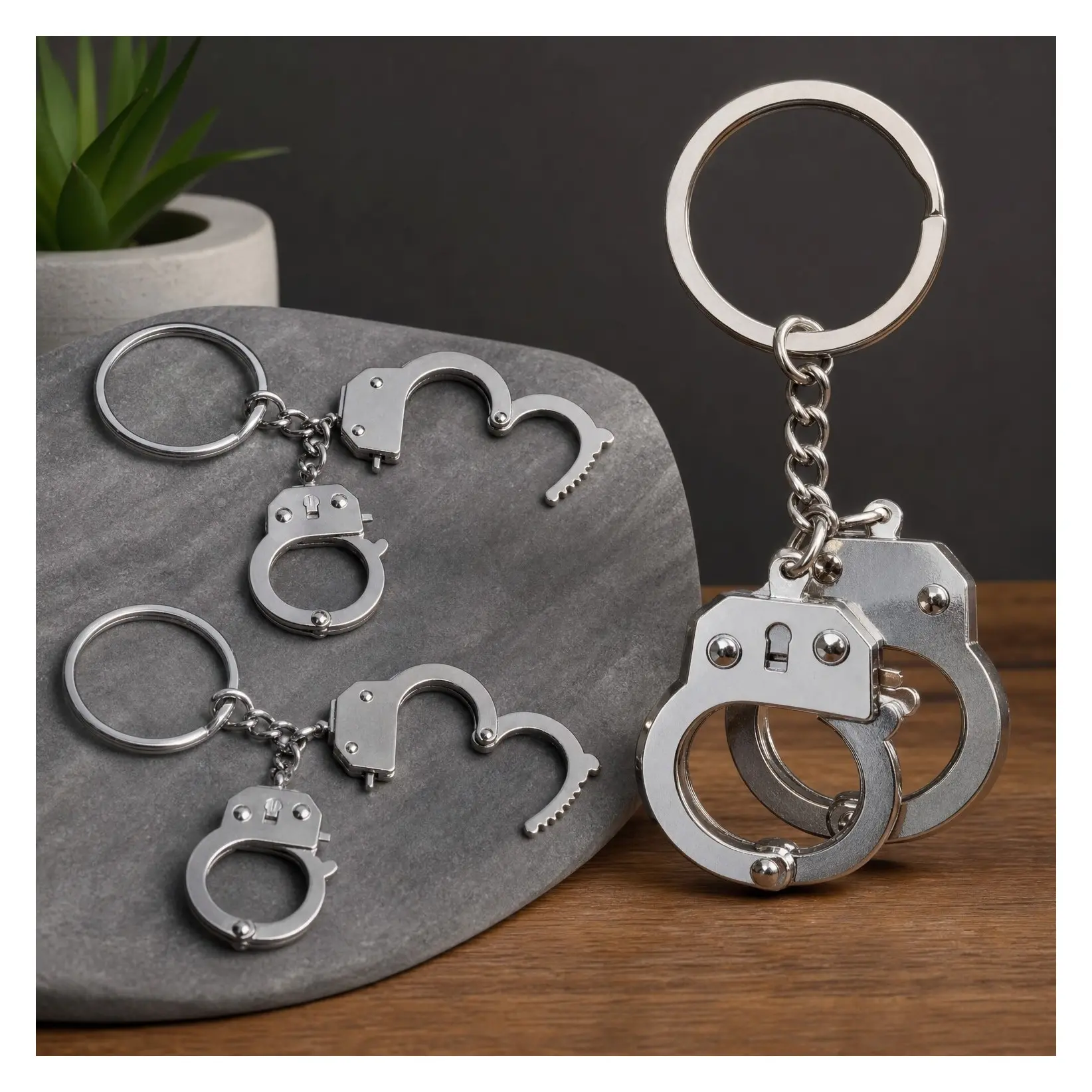 3-Pack Chrome Metal Mini Handcuff Keychains Police Thumb Cuff | Keyless Release, Miniature Size, Value BundleGift