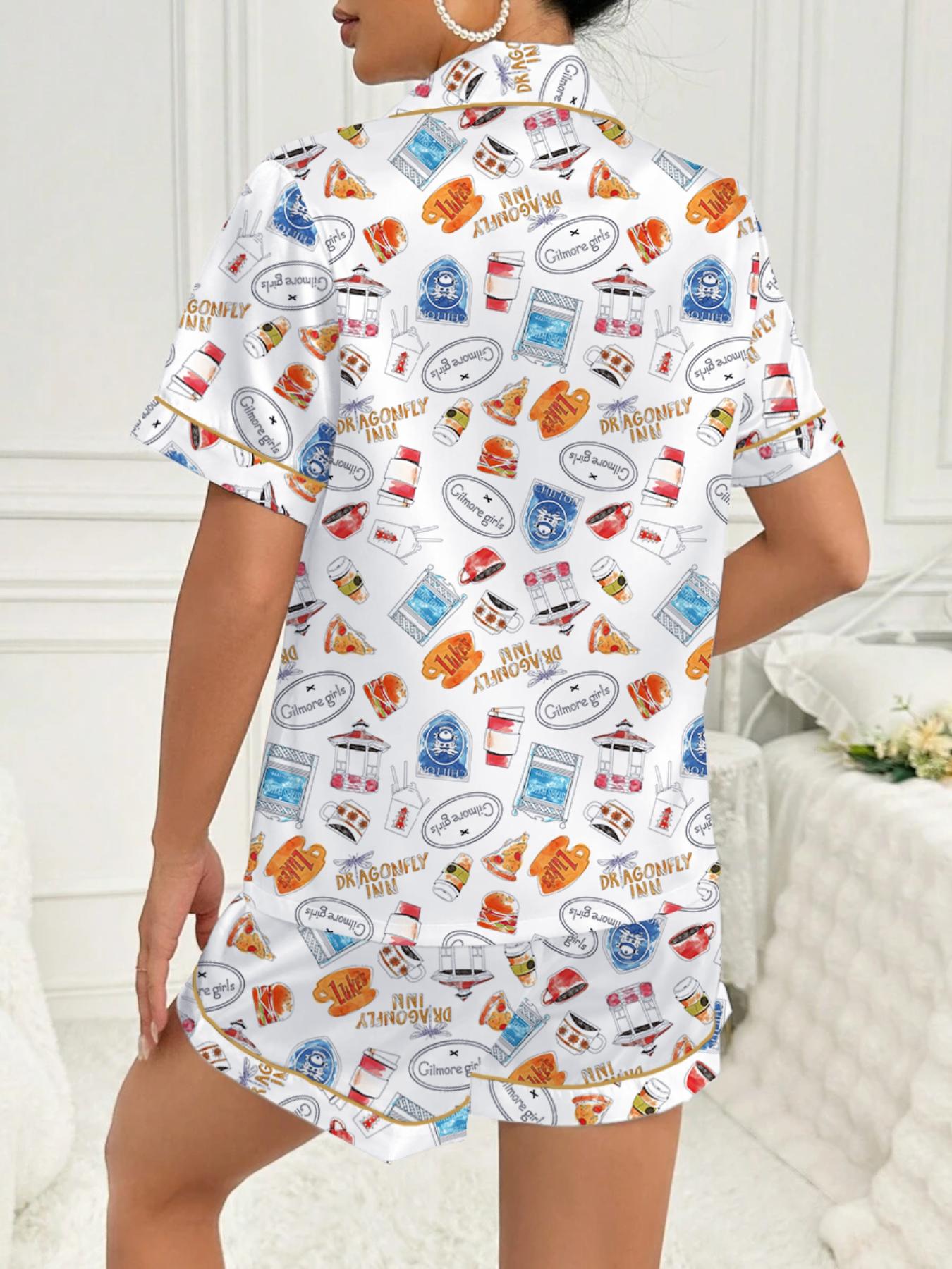 Women's Stars Hollow Gilmore Girls Comfortable Loungewear Sleepwear Set, Two-Piece Short Sleeve Top & Elastic Pants, All Seasons Fitted Nightgown Gift