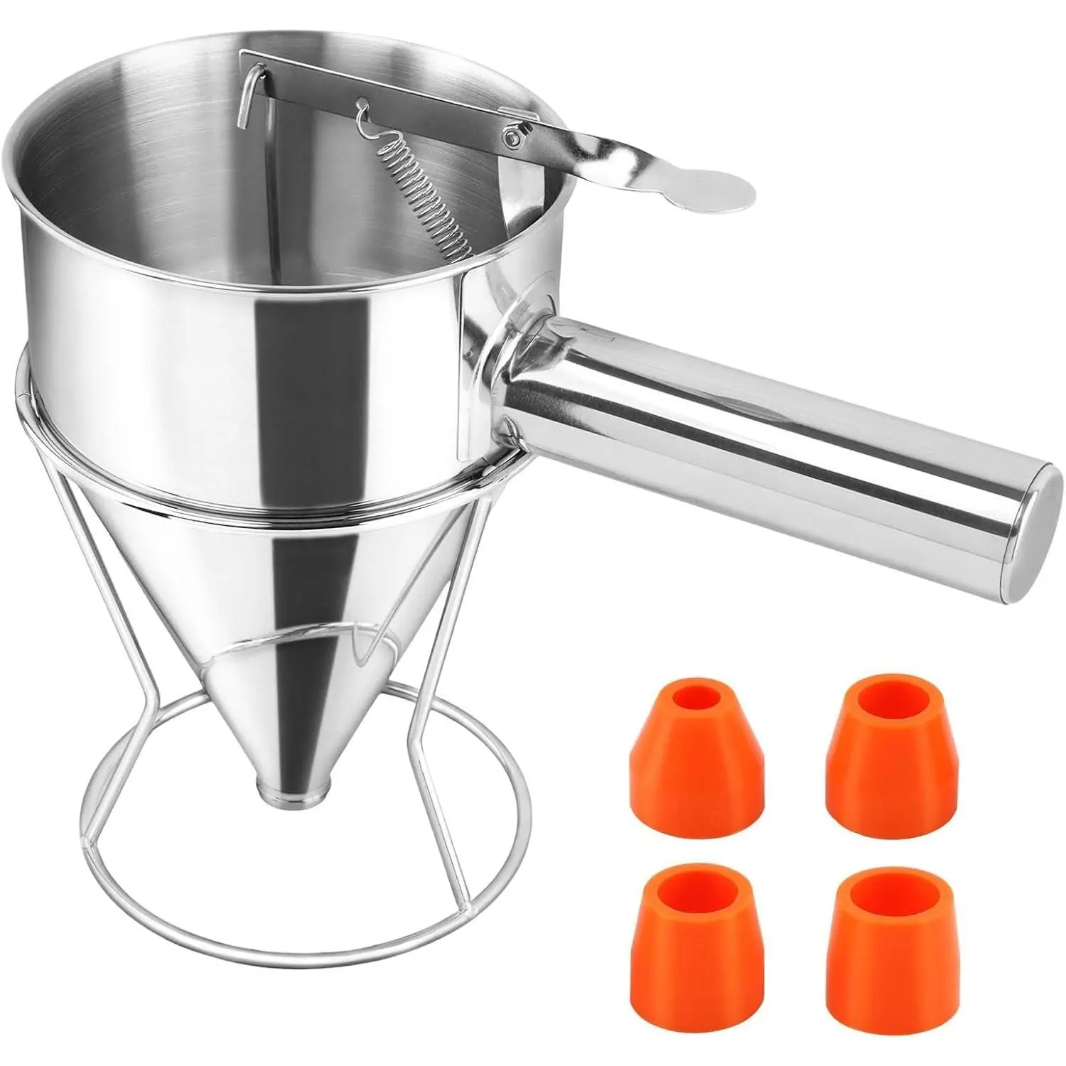 Pancake Batter Dispenser, 4-Caliber Stainless Steel Funnel Cake Dispenser with Stand Baking Tool for Cake Pancakes Cupcakes Muffins Crepes Waffles (20oz,600ml)