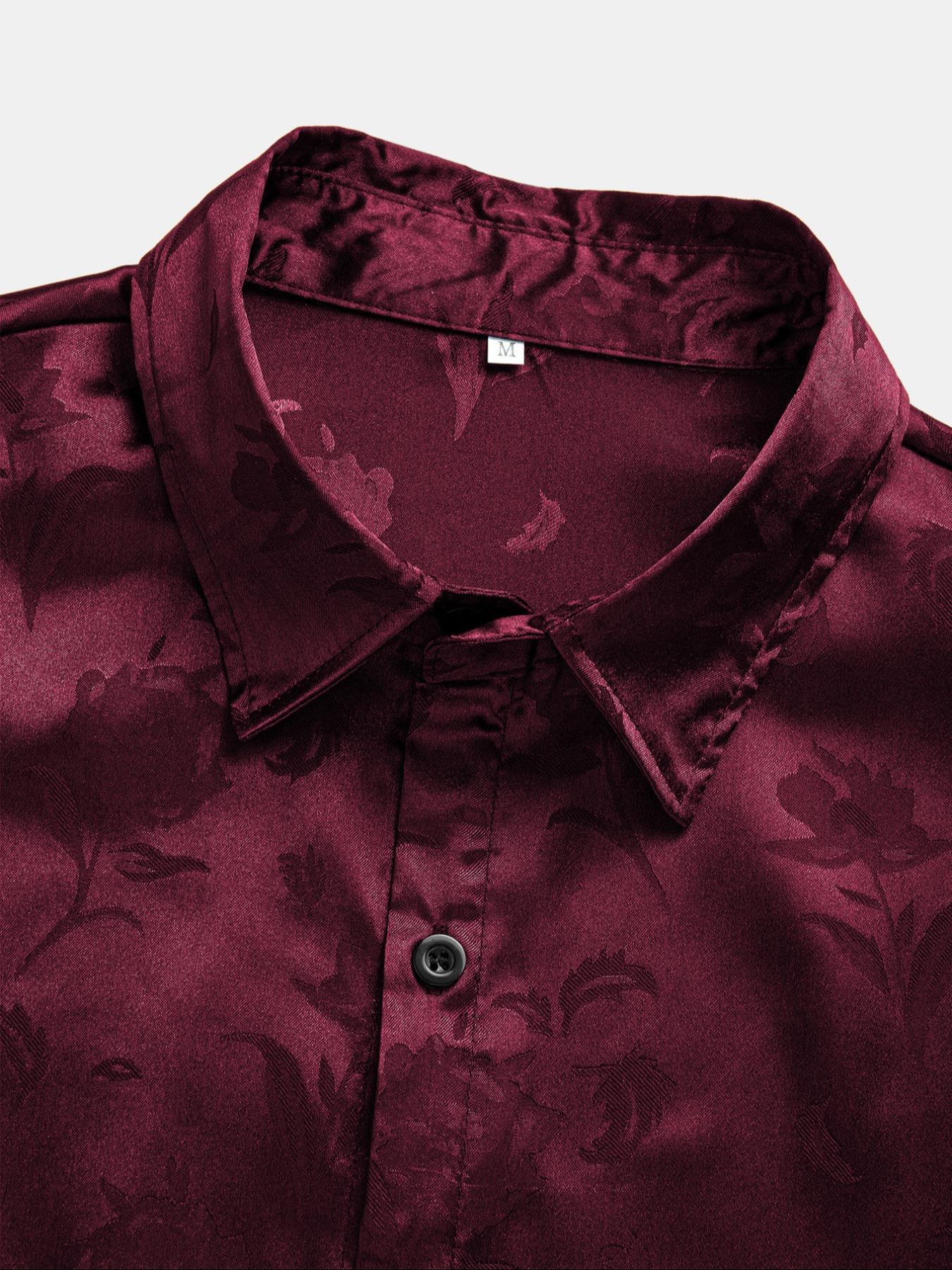 Men's Rose Print Jacquard Shirt, Regular Fit Short Sleeve Collared Top for Summer, Fashion Men's Clothes for Daily Wear, Casual Stylish Menswear