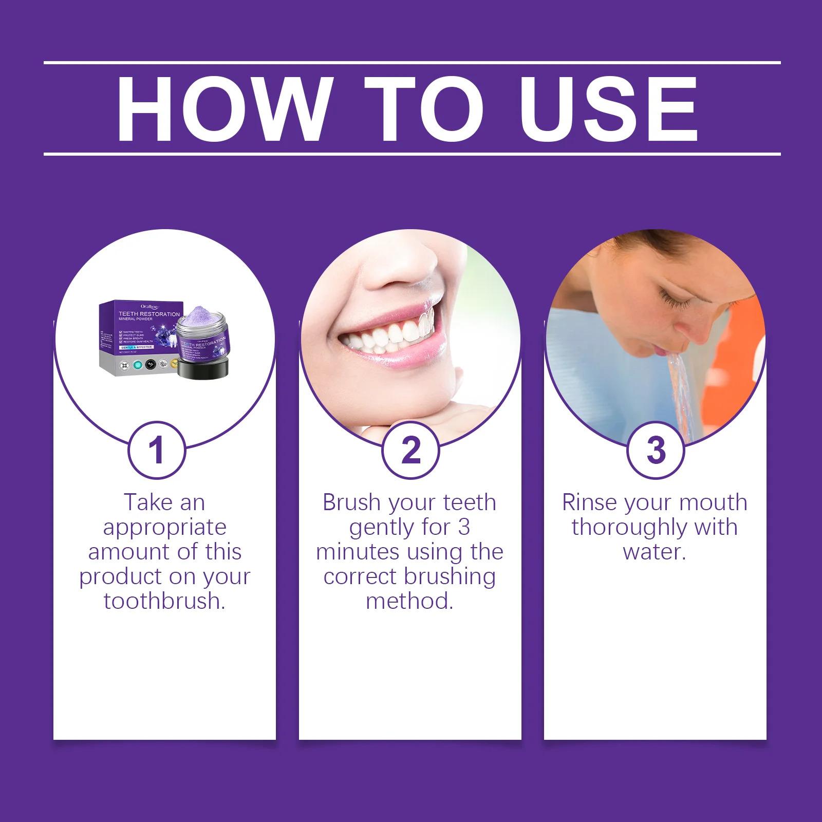Gentle Purple Teeth Whitening Powder - Teeth Stain Cleaner for Sensitive Gums, Daily Oral Care, Brightening, Anti-Decay, Bad Breath Removal, Gum Strengthening, Non-Irritating Bleaching Alternative, Restore Radiant Dental Clean