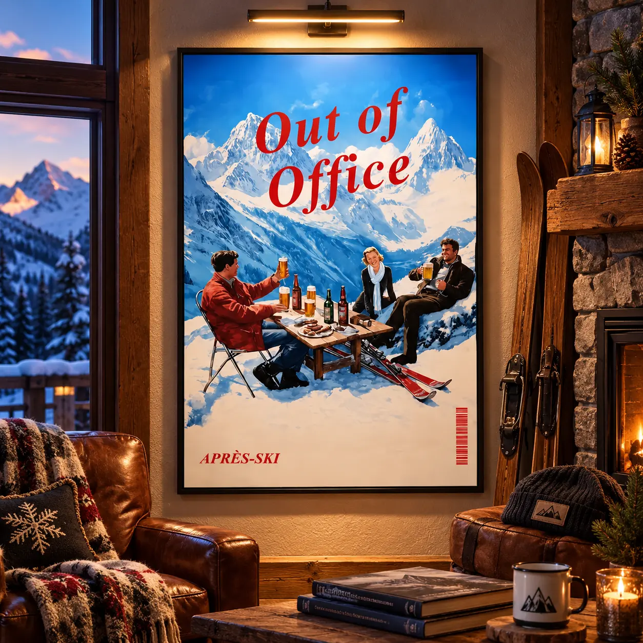 Artistic Frameless Canvas Wall Art - Vintage Après Ski Graphic Poster, Winter Scene Print, Rustic Hanging Decoration for Cabin Living Room, Alpine Artwork, Gift for Ski Enthusiasts