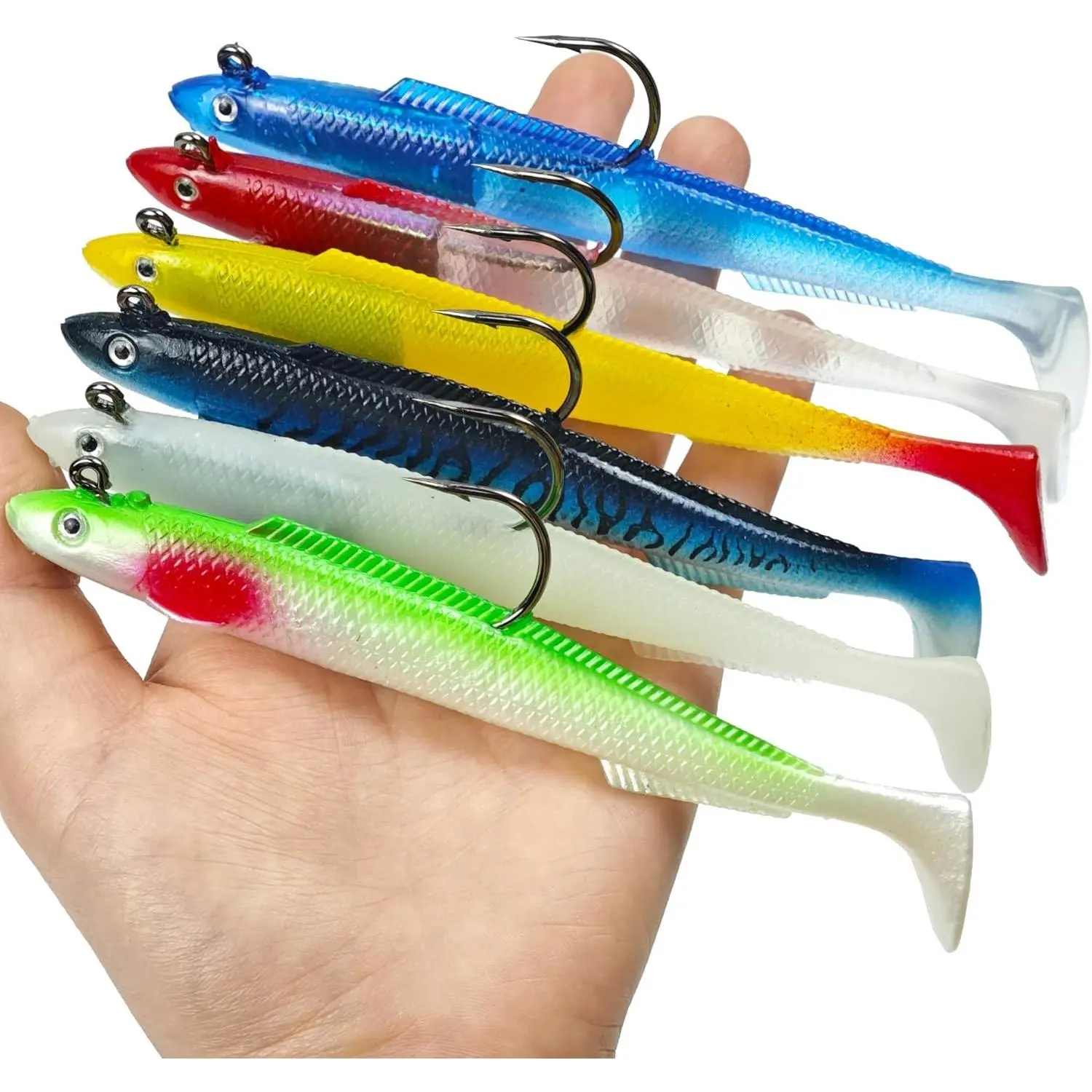 Paddle Tail Swimbait - 6inch / 1oz Pre-Rigged Soft Plastic Lures for Bass, Pike & Walleye - 6 count Jig  Fishing Swimbaits Set for Saltwater Freshwater