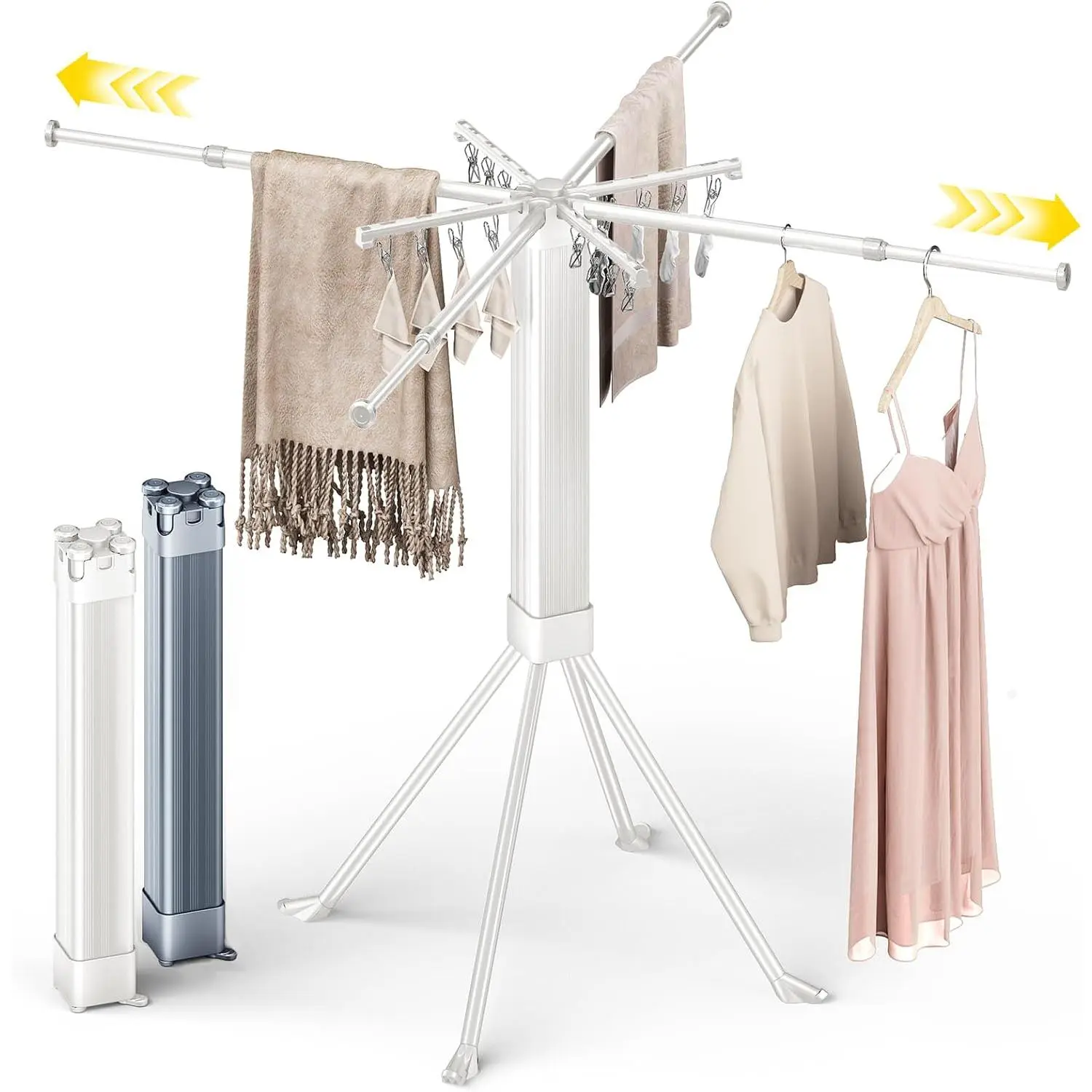 Clothes Drying Rack Foldable Extending Laundry Rack with 16 Clips Collapsible Clothing Rack Space-Saving Clothing Racks for  Clothes, Indoor, Camping, Balcony, Outdoor