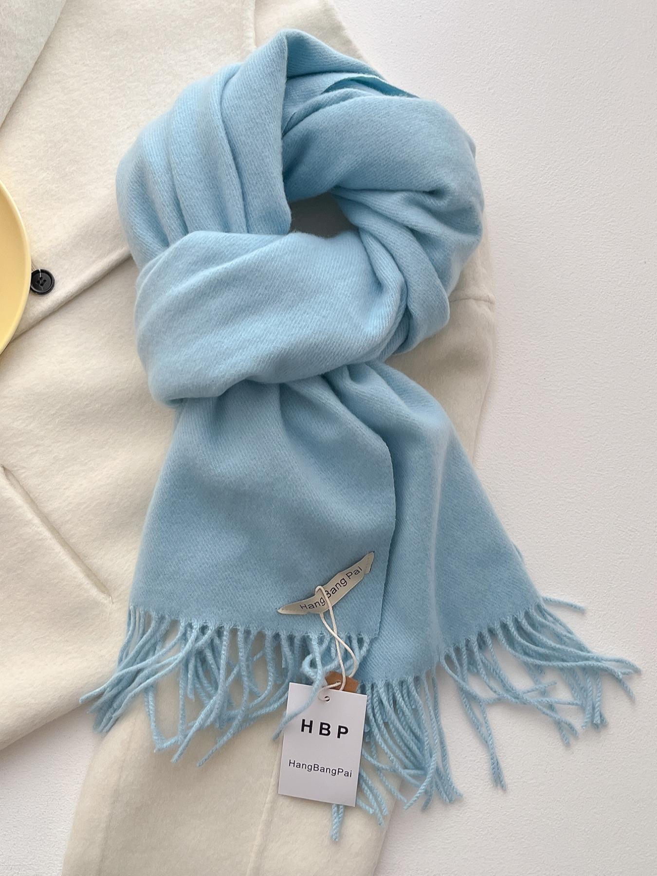 Solid Color Fringe Trim Design Scarf, Casual Soft Warm Shawl for Daily Wear, Fashion Accessories for Women & Girls