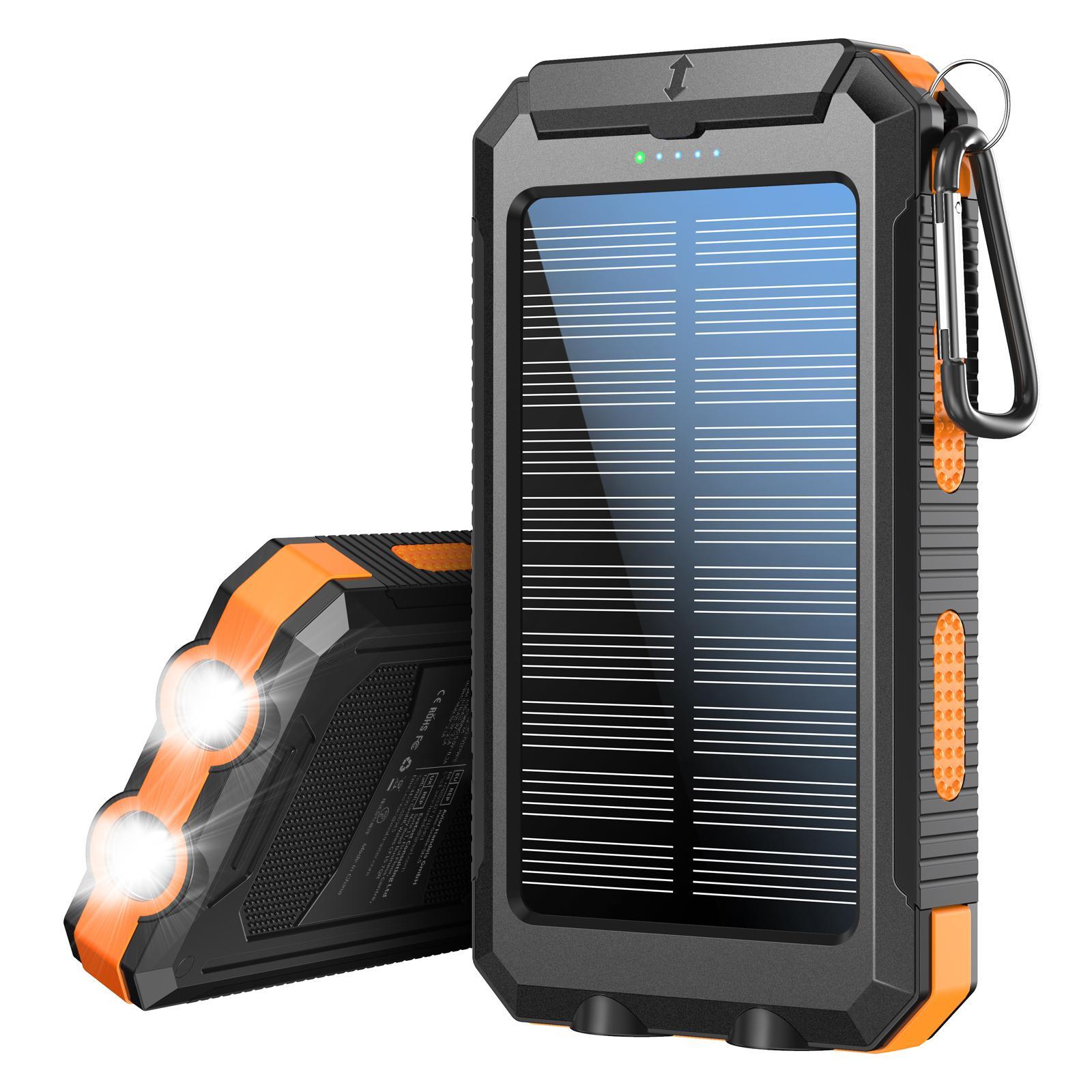 10000mAh Portable Solar Power Bank, Dual USB Output Port Waterproof Power Bank with LED Light, Solar Phone Charger Compatible with iPhone & Android #GLOBAL PICKS