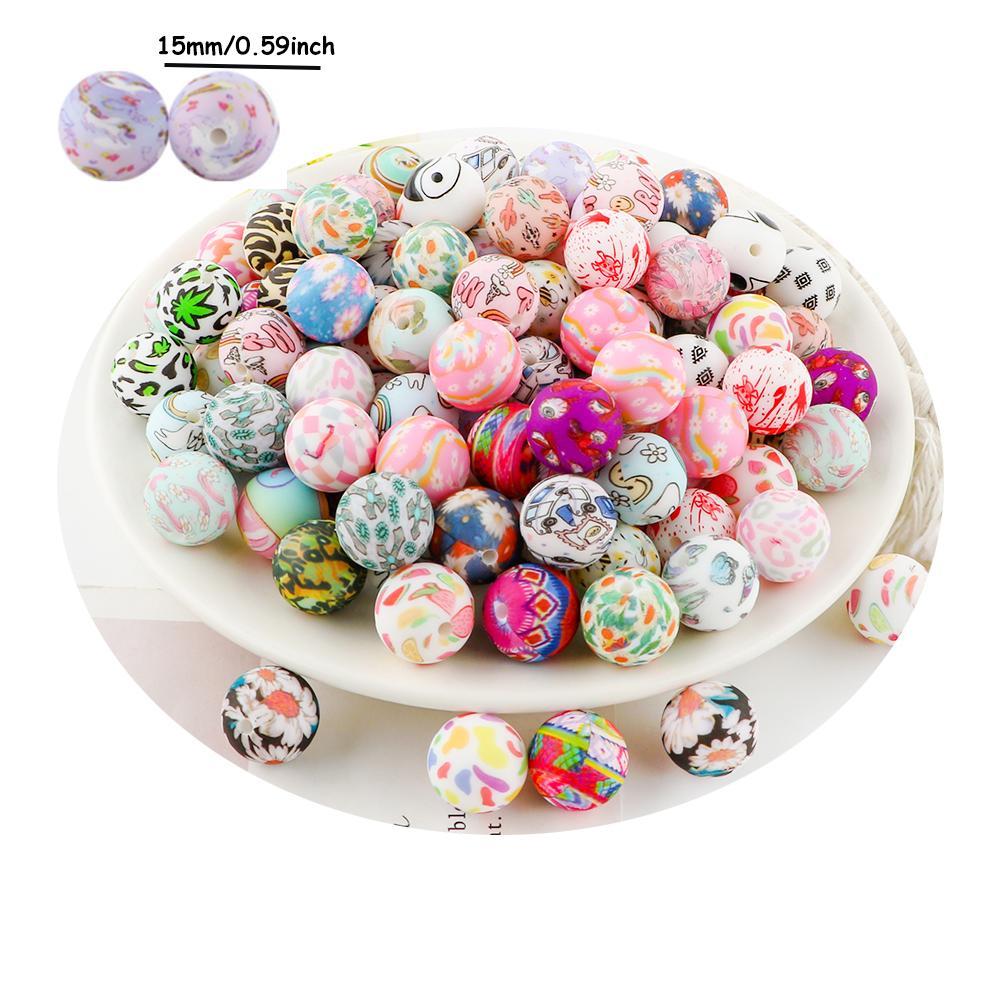 15mm Silicone Beads Kit, Bead Set, 20pcs/box DIY Galaxy Beads for Bracelet Necklace Earrings, DIY Jewelry Making Supplies for Women & Teenager, Acrylic Bead Mix Bead Assortment