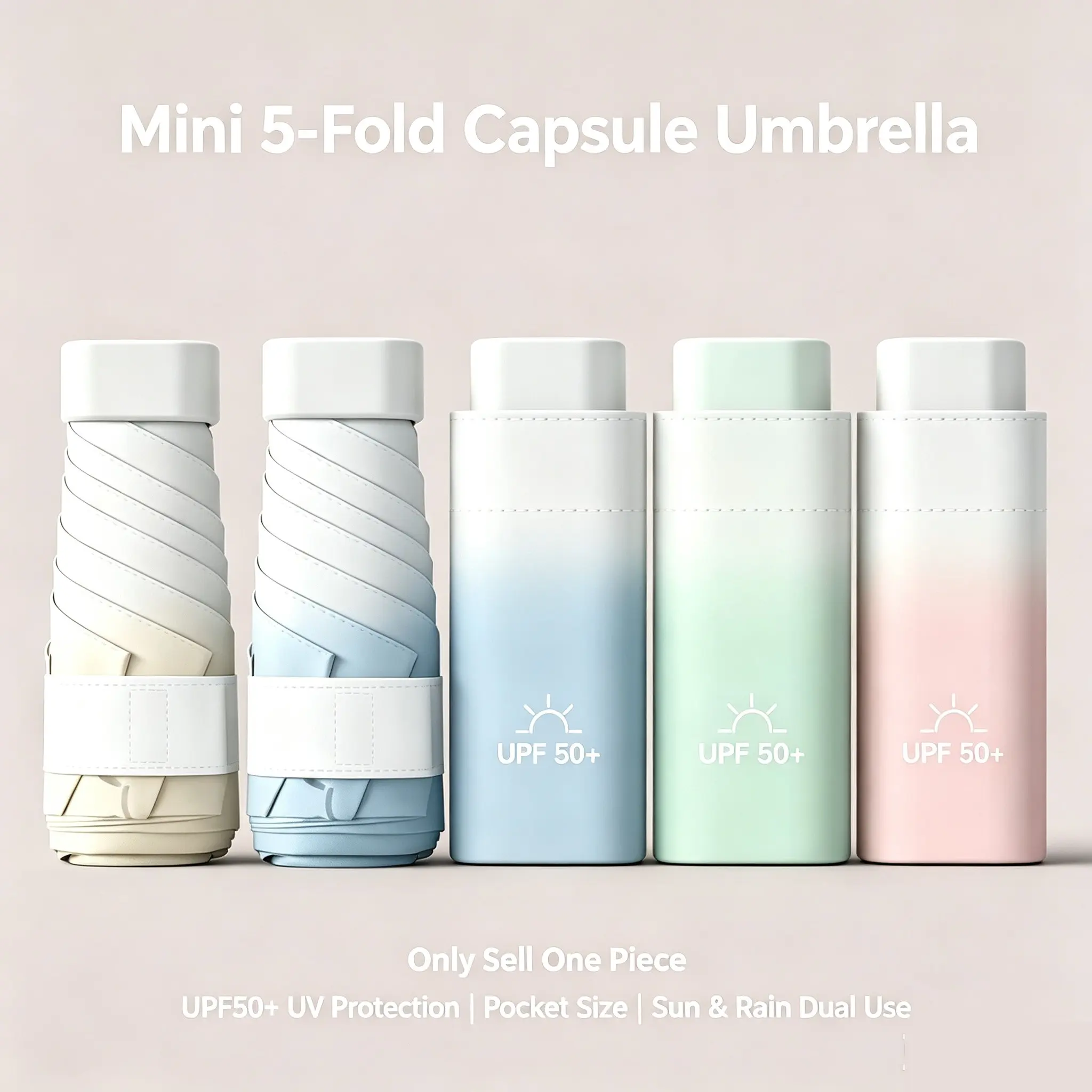 Seven-Fold Lightweight Umbrella, Upf50+ High Sun Protection, Strong Alloy Frame, Versatile Rain/sun Use, Compact and Easy Storage