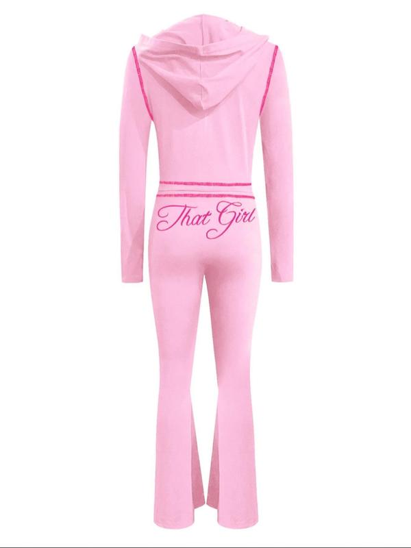 【LovelyWholesale】Women's Casual Sporty Cute Colorblock Print Zipper Design Top Flared Long Pants Set, Lovely Wholesale Us Fashion