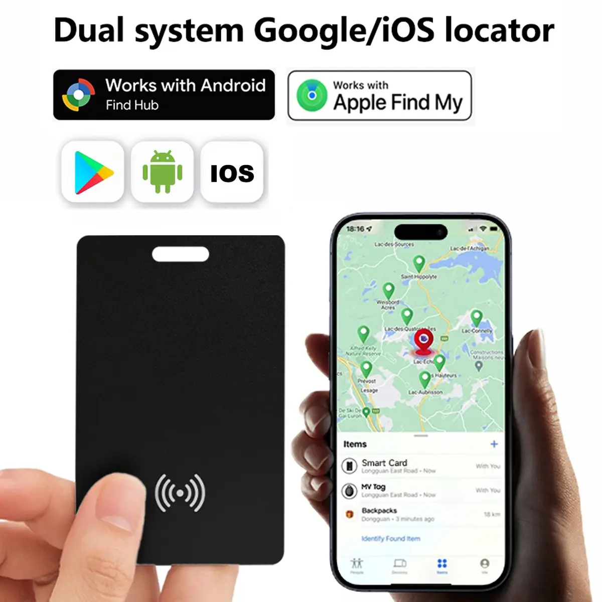 Wireless Charging Tracking Card | Compatible with Apple Find My&Google Search Center | iOS Android Universal | Wallet Credit Card Luggage Loss Prevention Location Tracking Card | 1 Pack