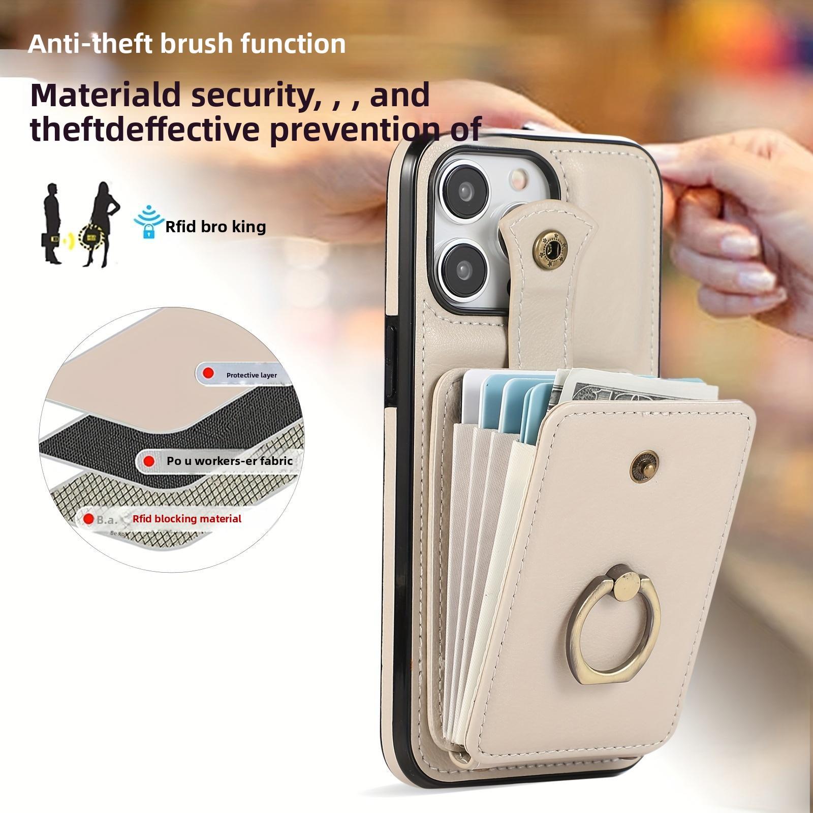 Card holder phone case for iPhone 17/16e/16/15/14/13/12/11 Pro Max SE 2020/SE 2022/X/XS/XR/XS Max 16/15/14/7/8 Plus 17 Air.Features 360-degree rotating ring holder, RFID anti-theft function, and drop protection function.
