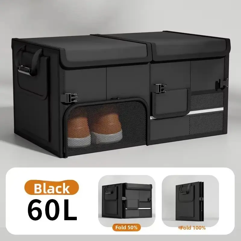Foldable Heavy Duty Vehicle Trunk Organizer Box, Spacious Storage Space, For Sedan SUV Trip Daily Driving, Clear Up Messy Rear Cargo Car Interior Supply