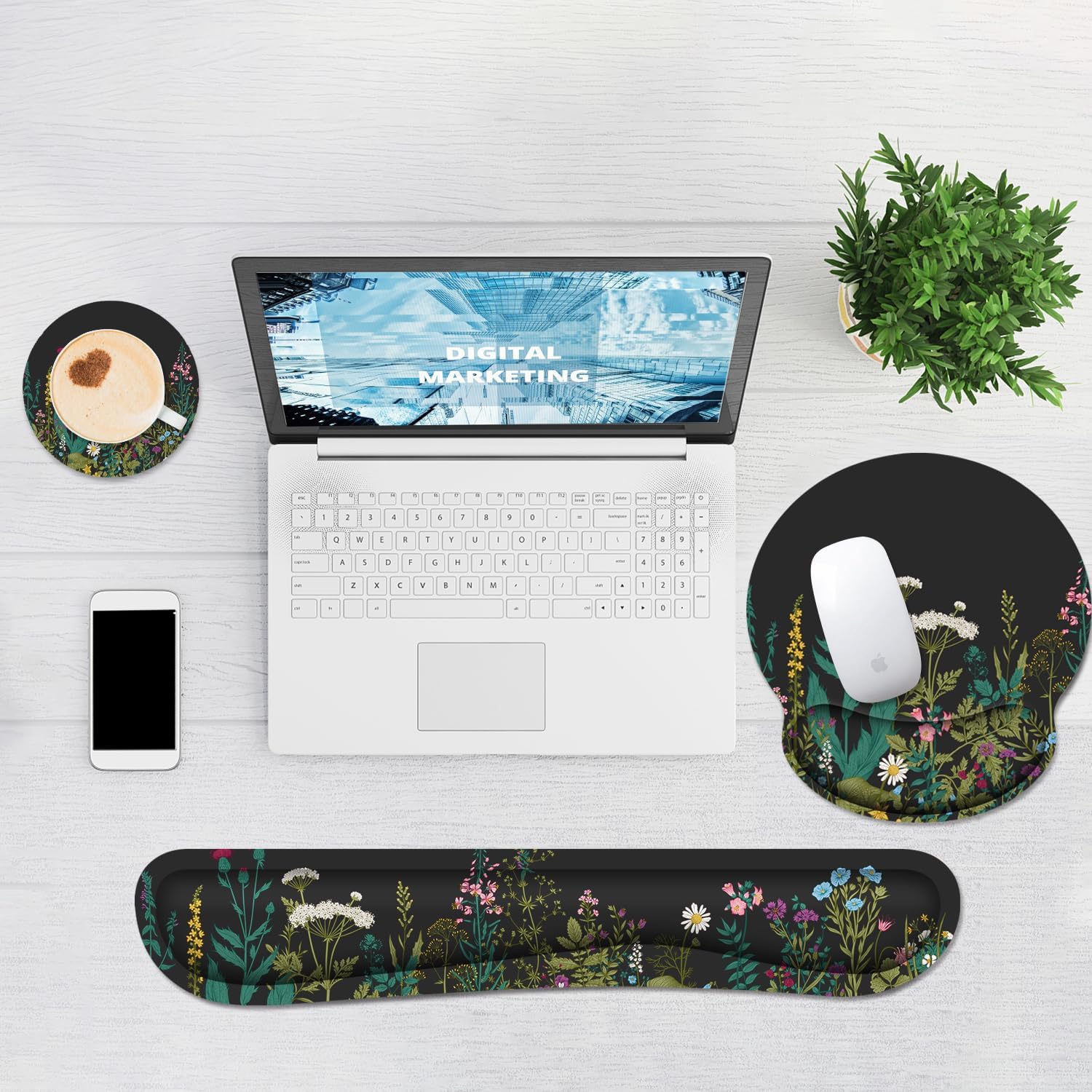 Ergonomic mouse pad and wrist rest and keyboard wrist rest, memory foam wrist rest computer keyboard, pain relief, mouse pad wrist support games, office, laptop